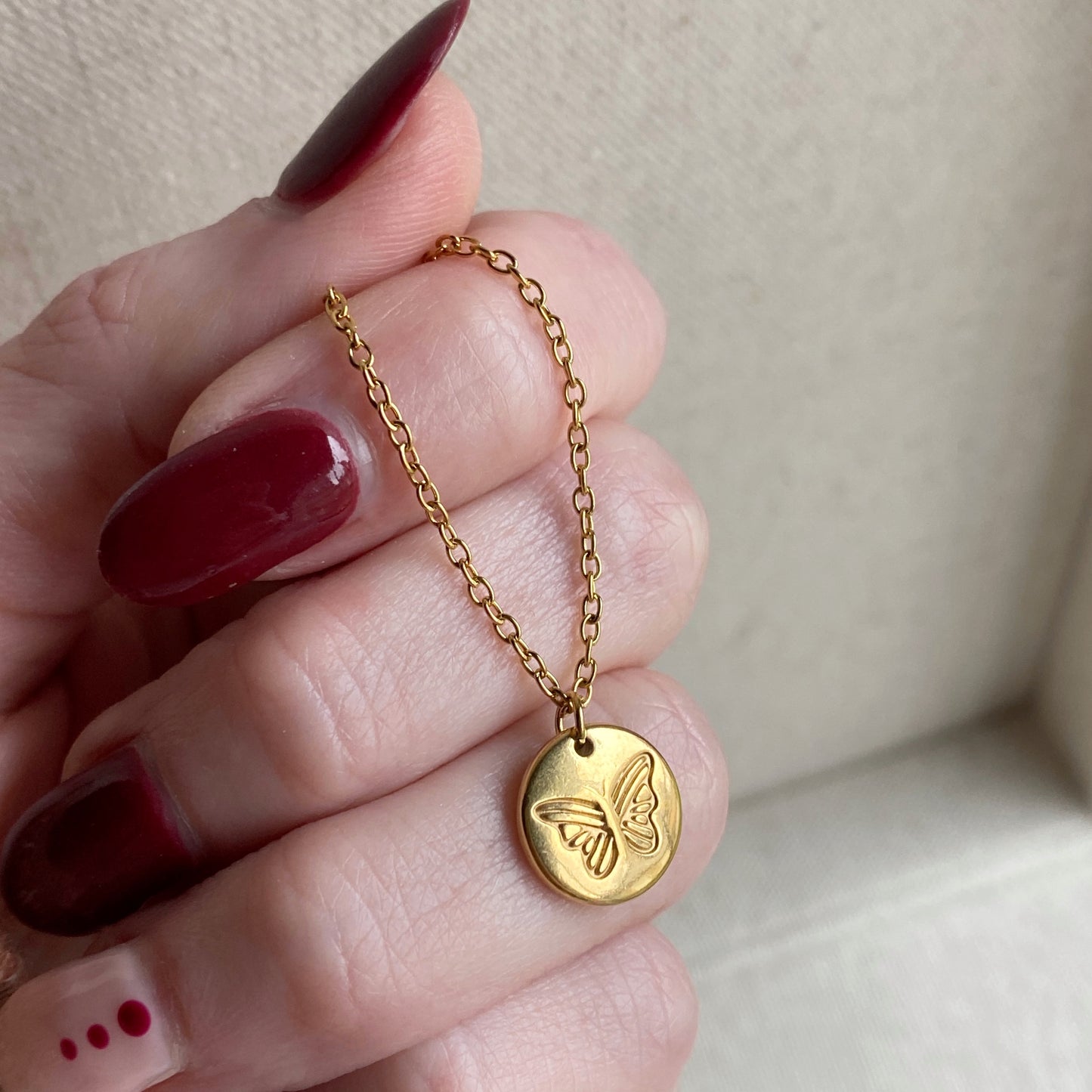 Gold Butterfly Pendant Necklace Stainless Steel Waterproof Jewelry