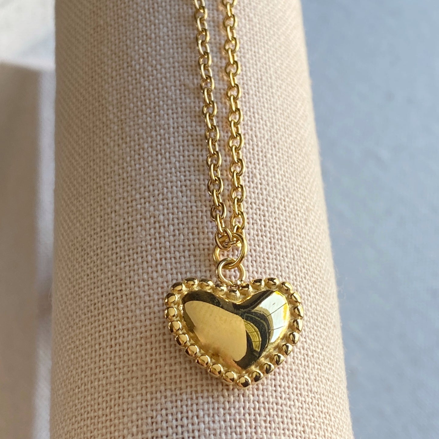 Gold Beaded Heart Necklace Stainless Steel Jewelry