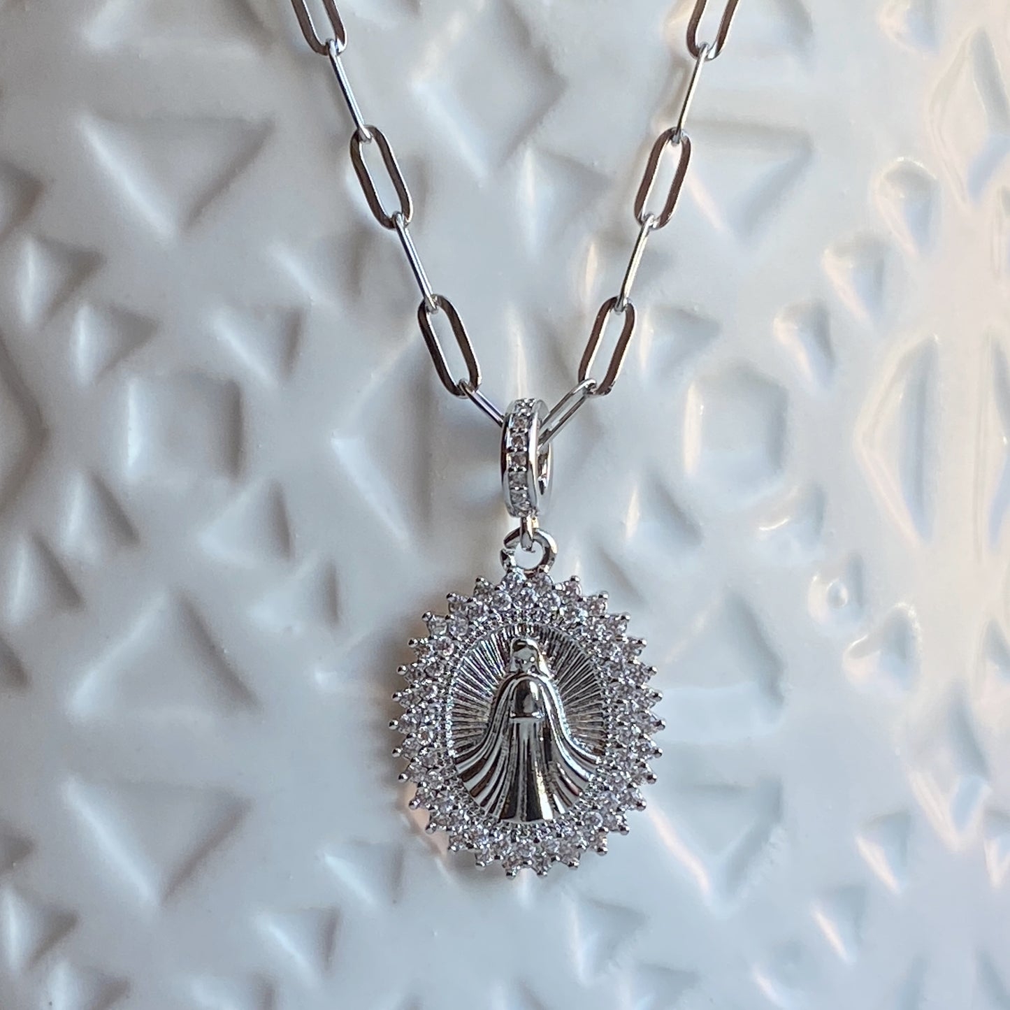 Blessed Mother Mary Silver Necklace Religious Jewelry Confirmation Baptism Gift