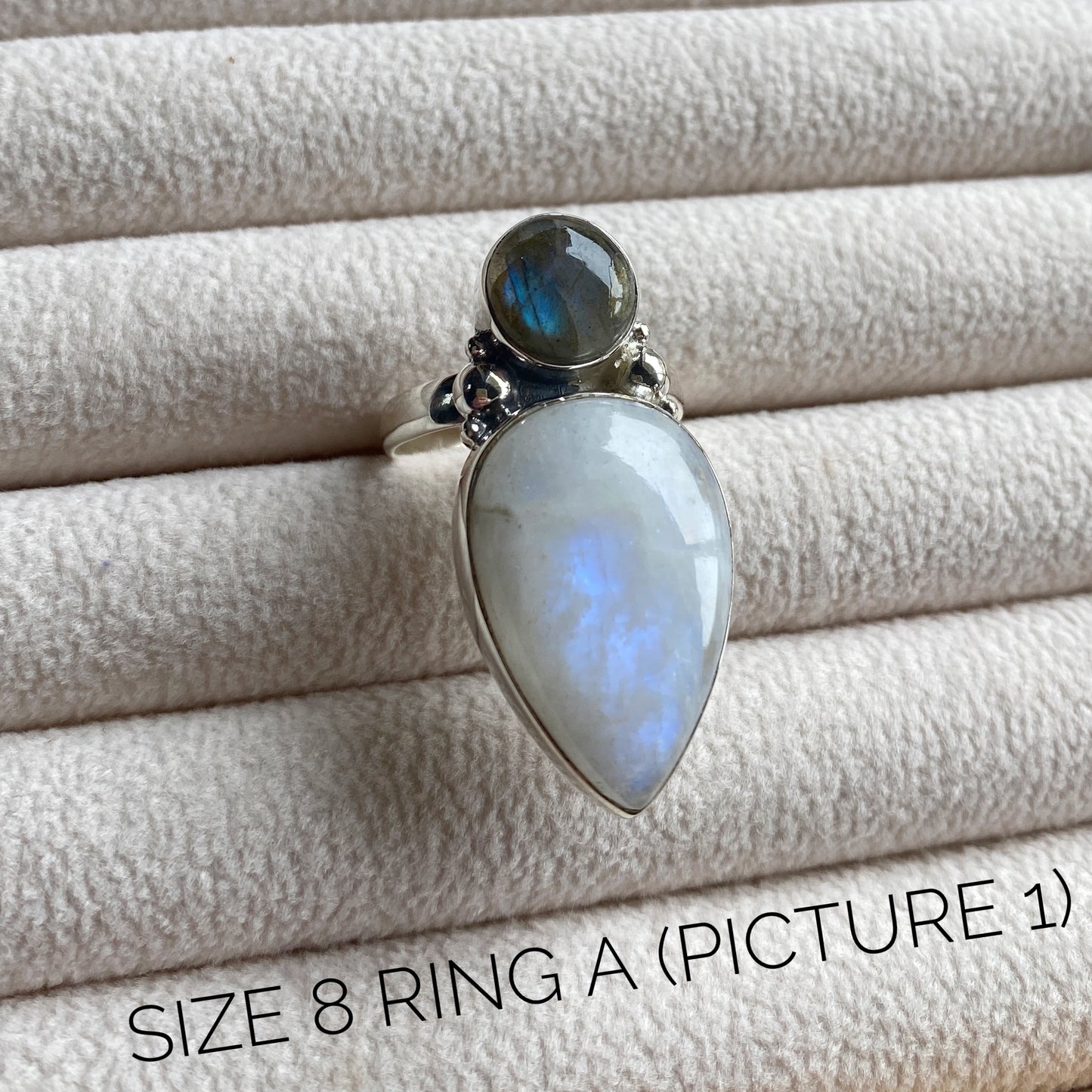 Labradorite and Moonstone Sterling Silver Statement Ring (one-of-a-kind - please review pictures and sizes carefully!)