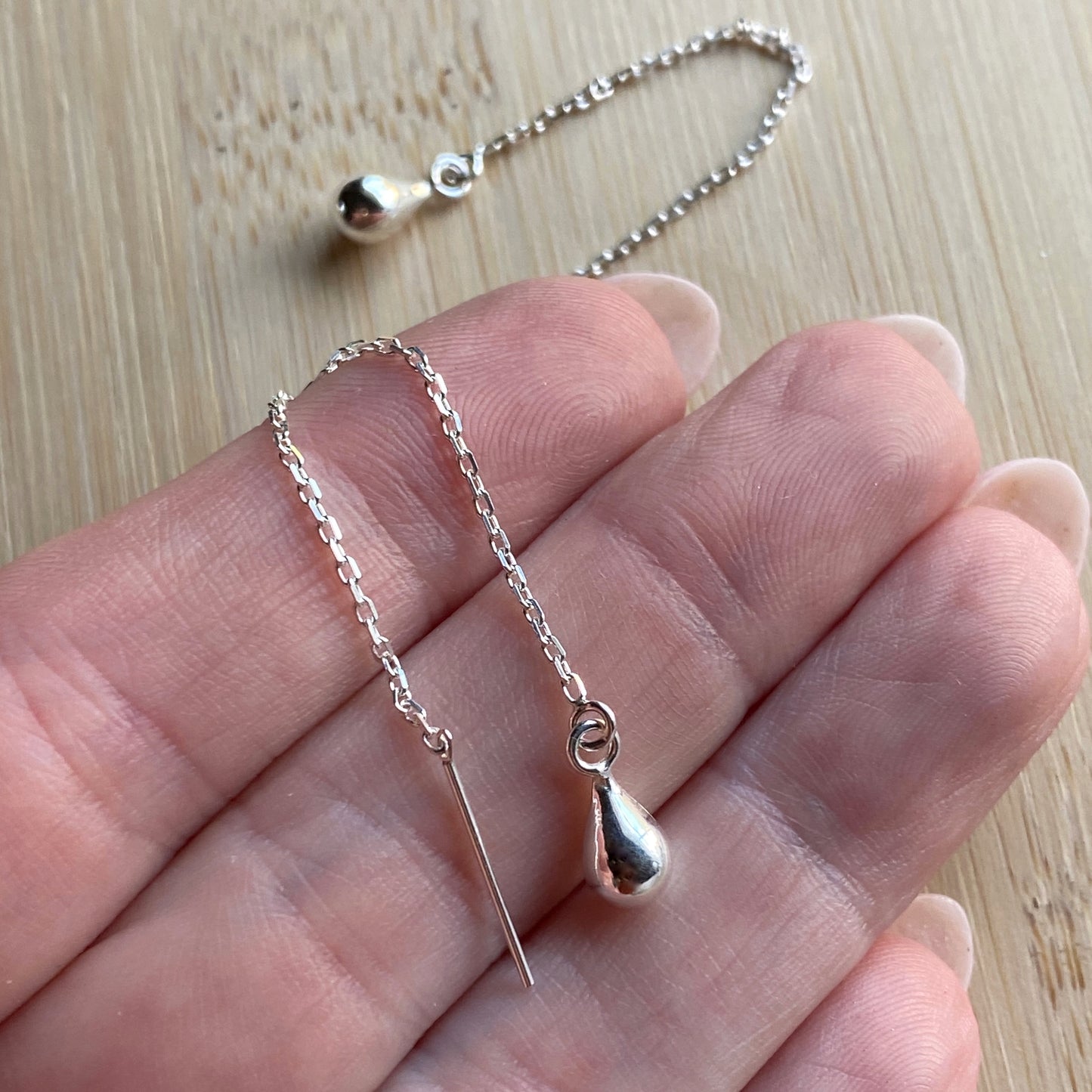 Ear Threader Earrings Sterling Silver Teardrop