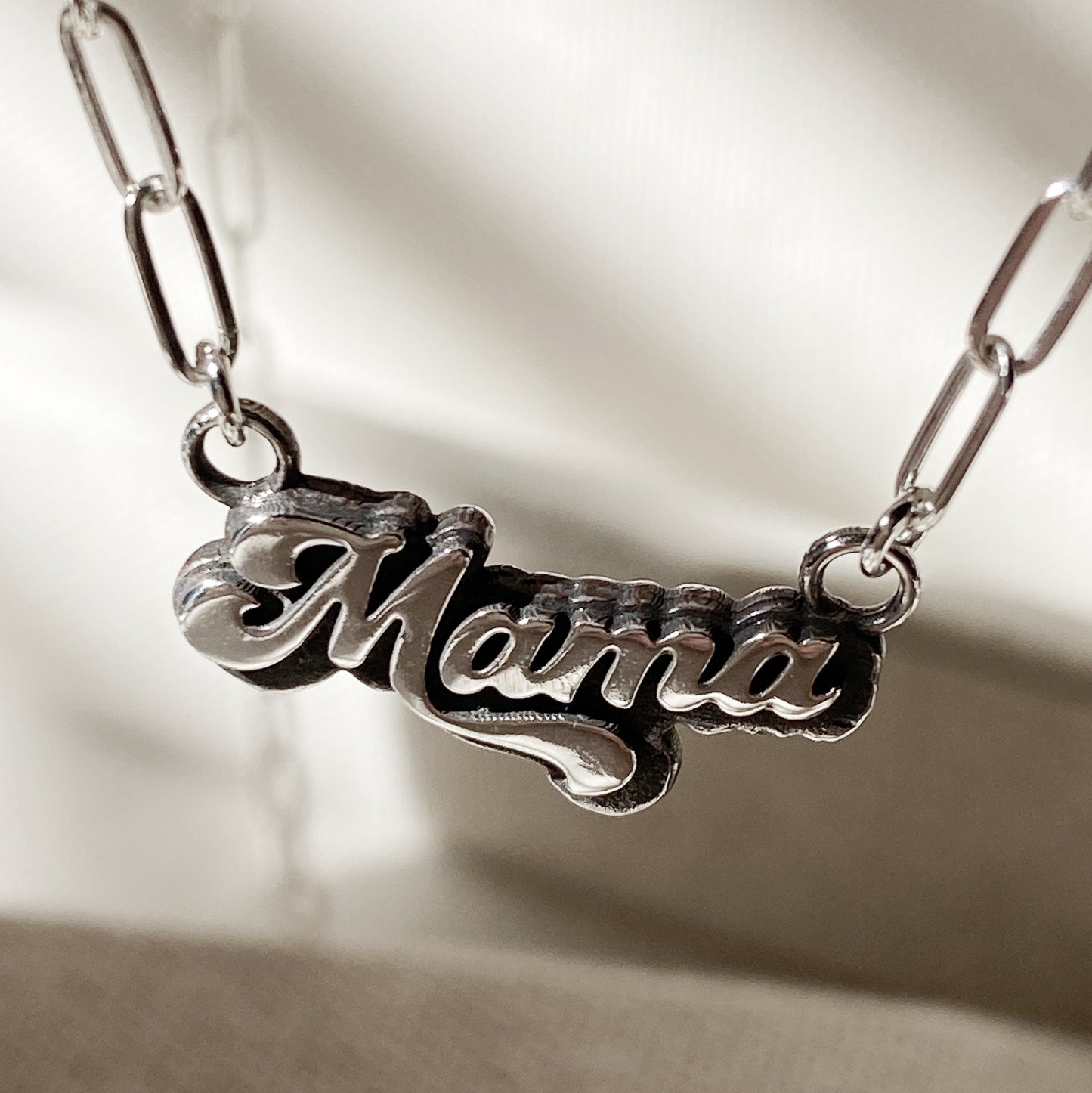 Mama Necklace Sterling Silver Artisan Cast Retro Style Mom Jewelry