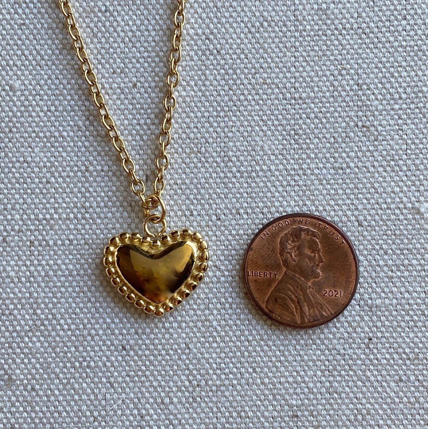 Gold Beaded Heart Necklace Stainless Steel Jewelry
