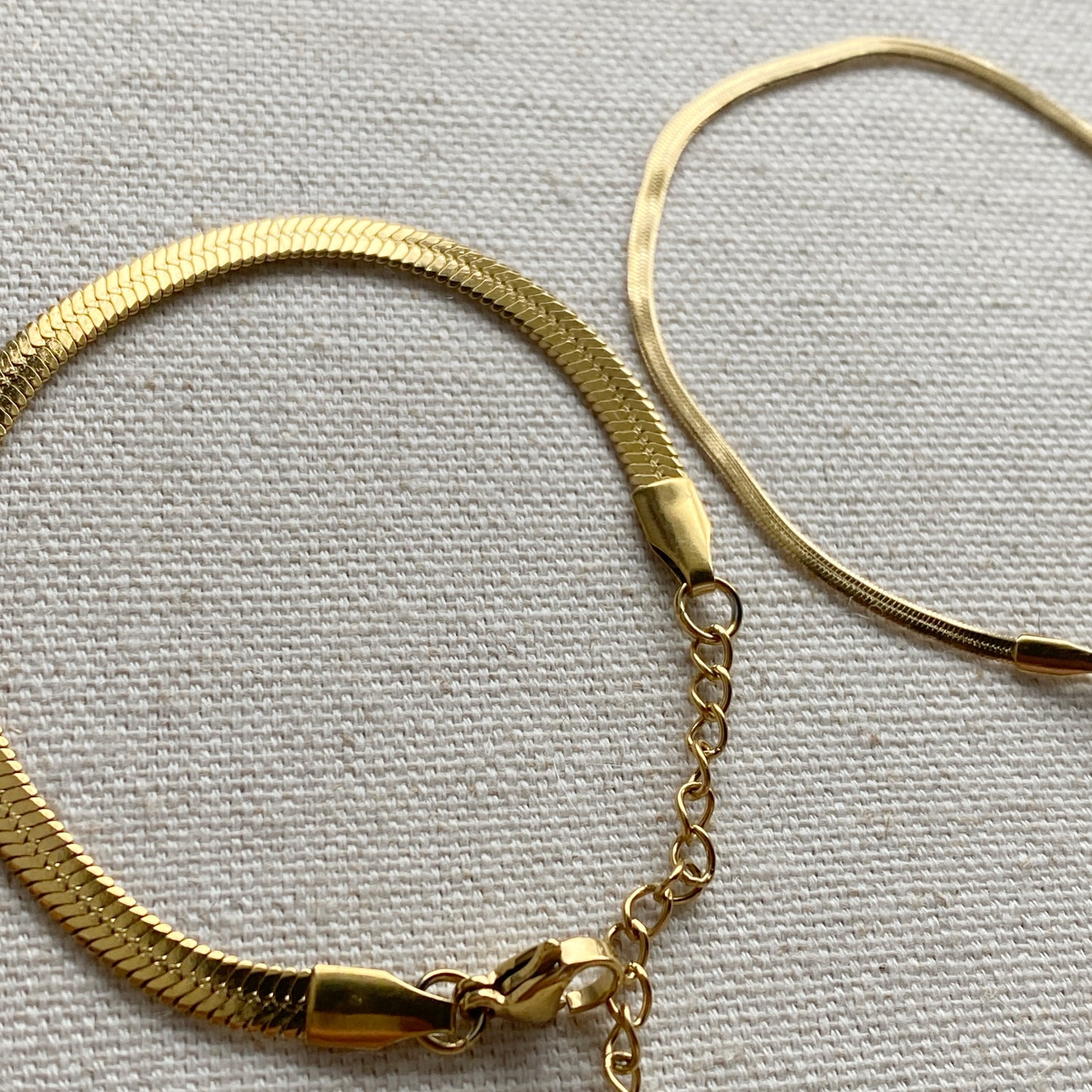 Gold Herringbone Chain Bracelet Stainless Steel Waterproof Two Widths