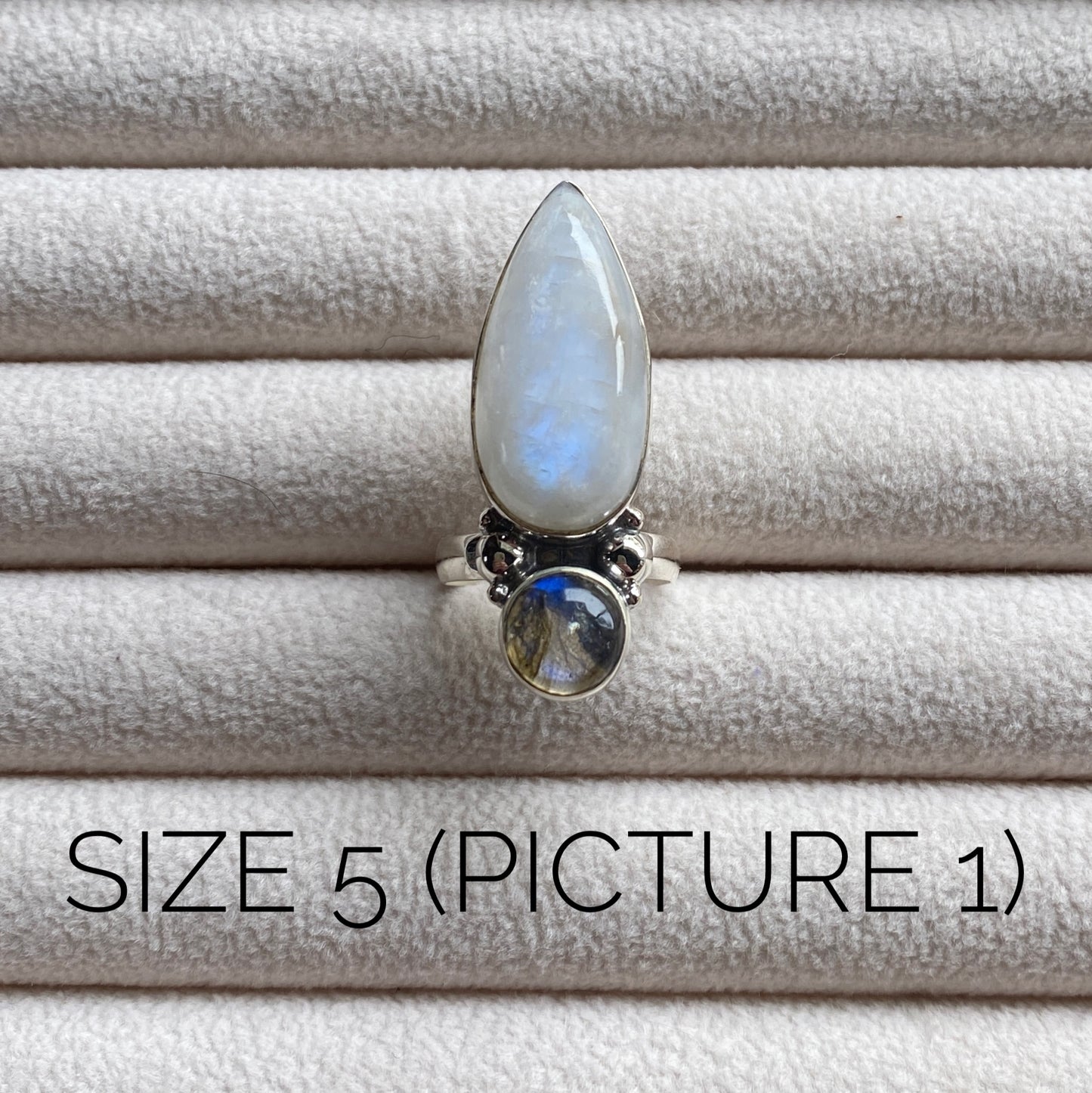 Labradorite and Moonstone Sterling Silver Statement Ring (one-of-a-kind - please review pictures and sizes carefully!)