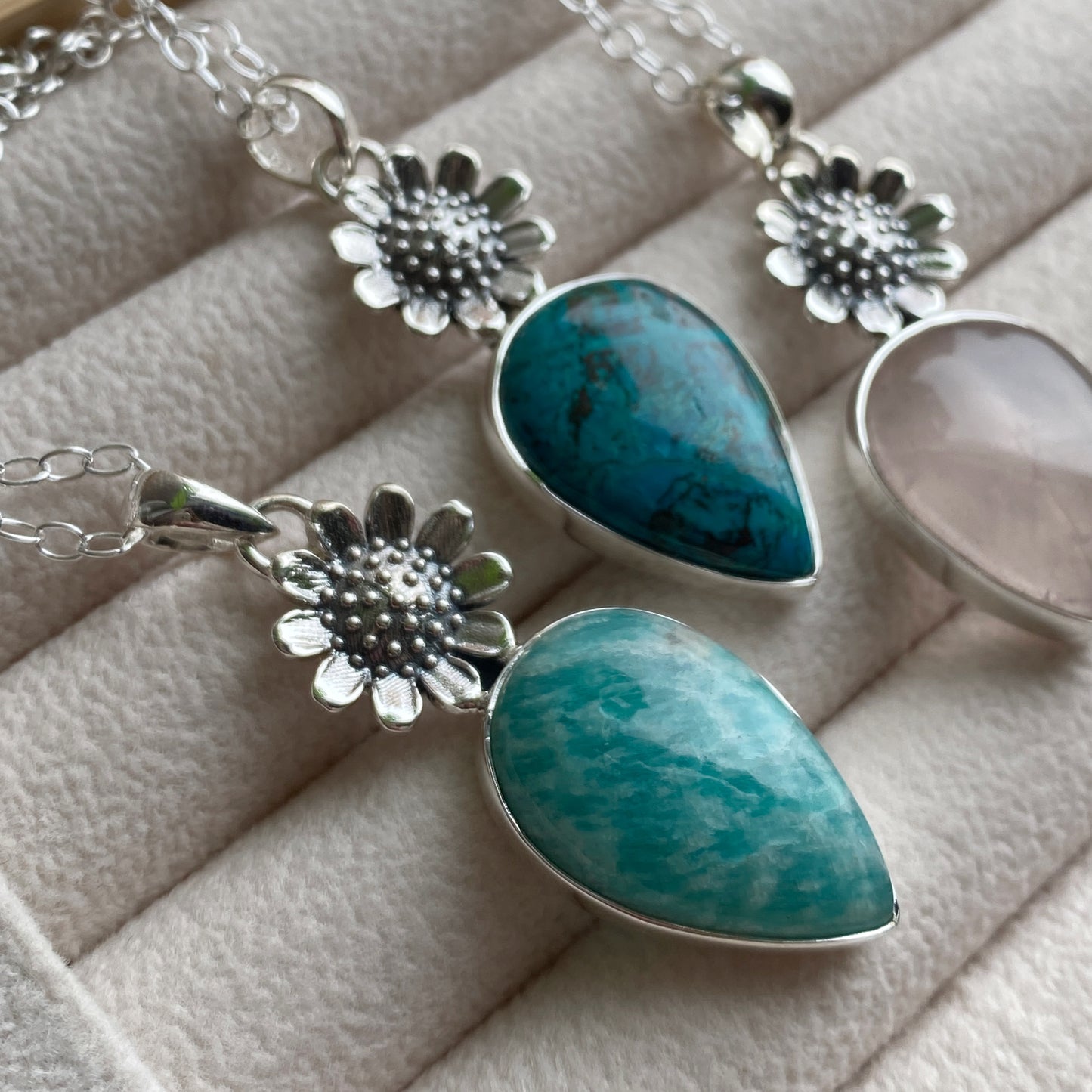 Sunflower Gemstone Pendant Sterling Silver Artisan Handmade