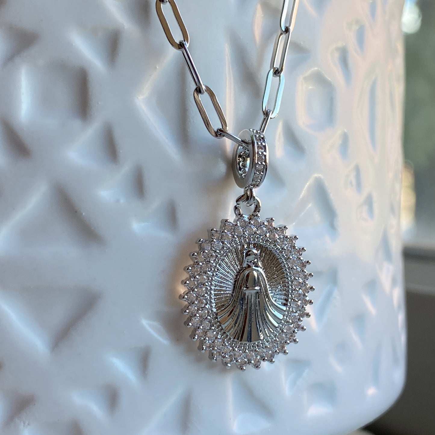 Blessed Mother Mary Silver Necklace Religious Jewelry Confirmation Baptism Gift
