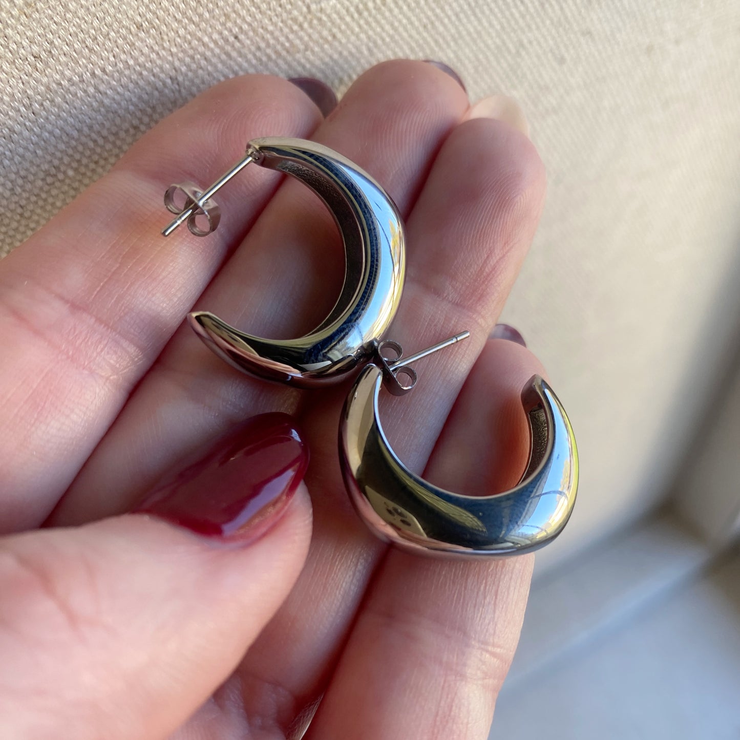 Chunky Hoop Earrings Stainless Steel Silver or Gold Waterproof Hoops