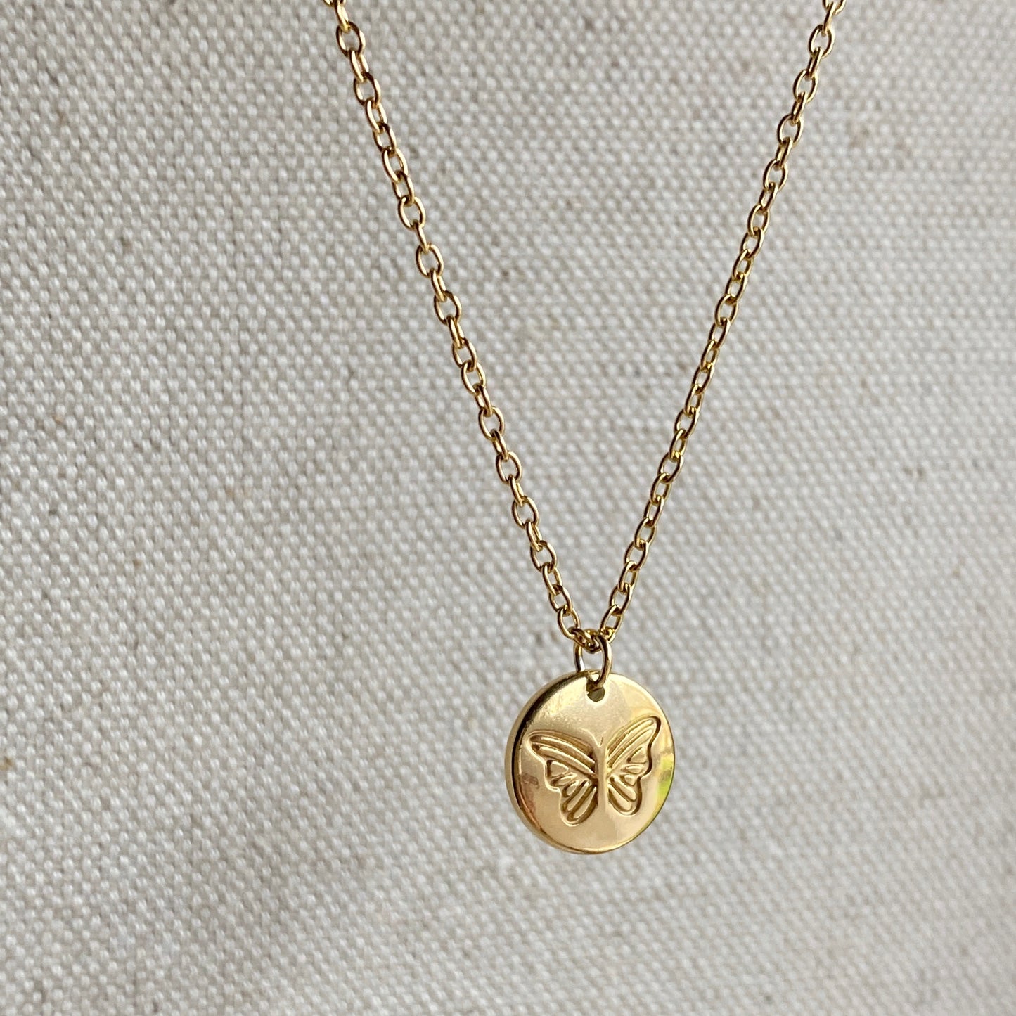 Gold Butterfly Pendant Necklace Stainless Steel Waterproof Jewelry