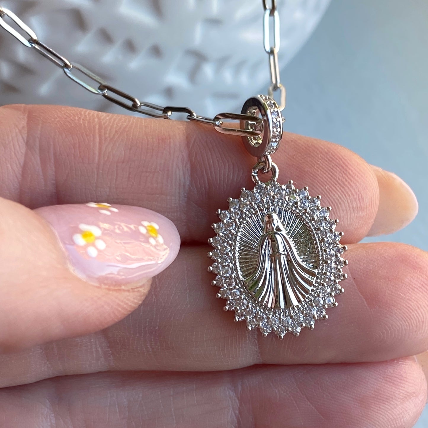 Blessed Mother Mary Silver Necklace Religious Jewelry Confirmation Baptism Gift
