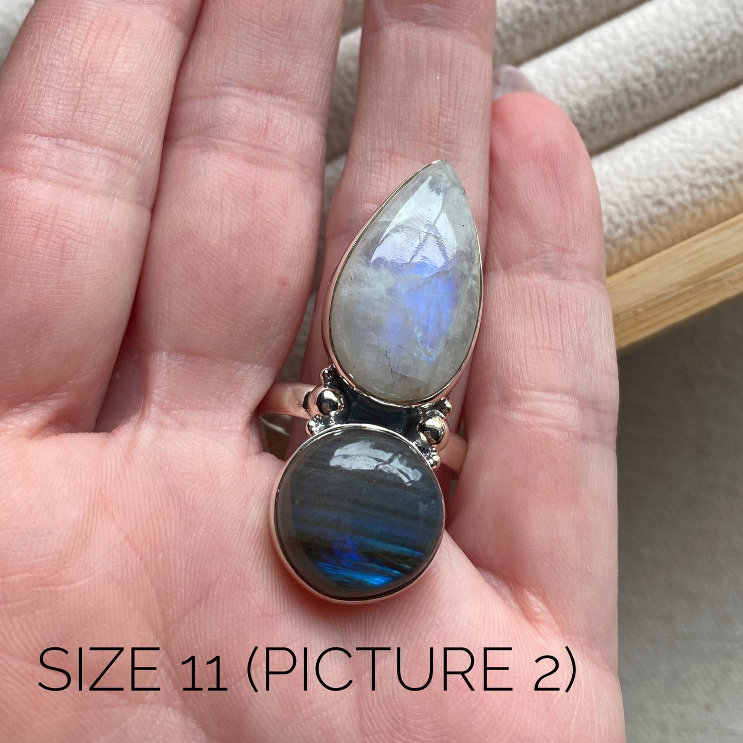 Labradorite and Moonstone Sterling Silver Statement Ring (one-of-a-kind - please review pictures and sizes carefully!)