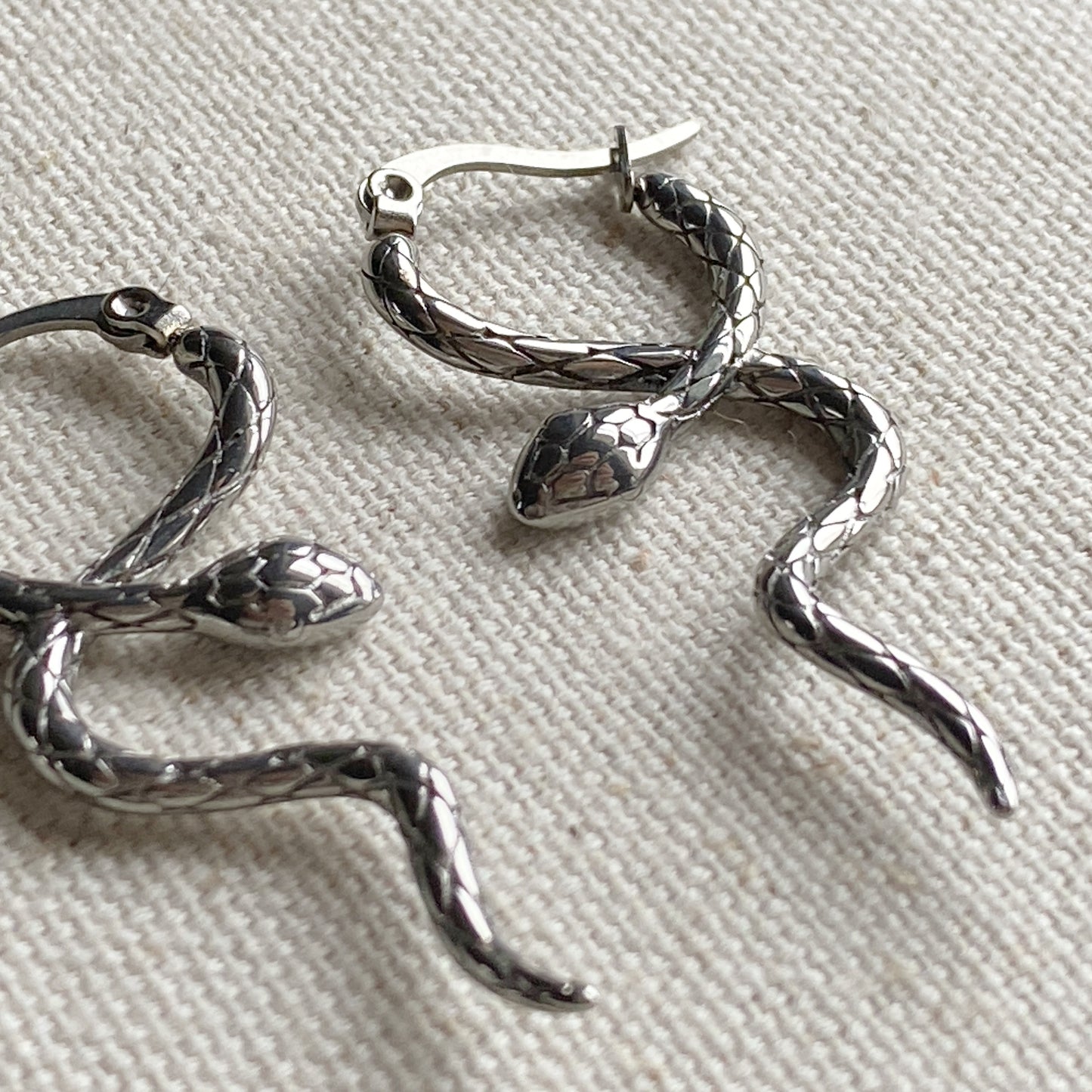 Snake Earrings Silver Stainless Steel
