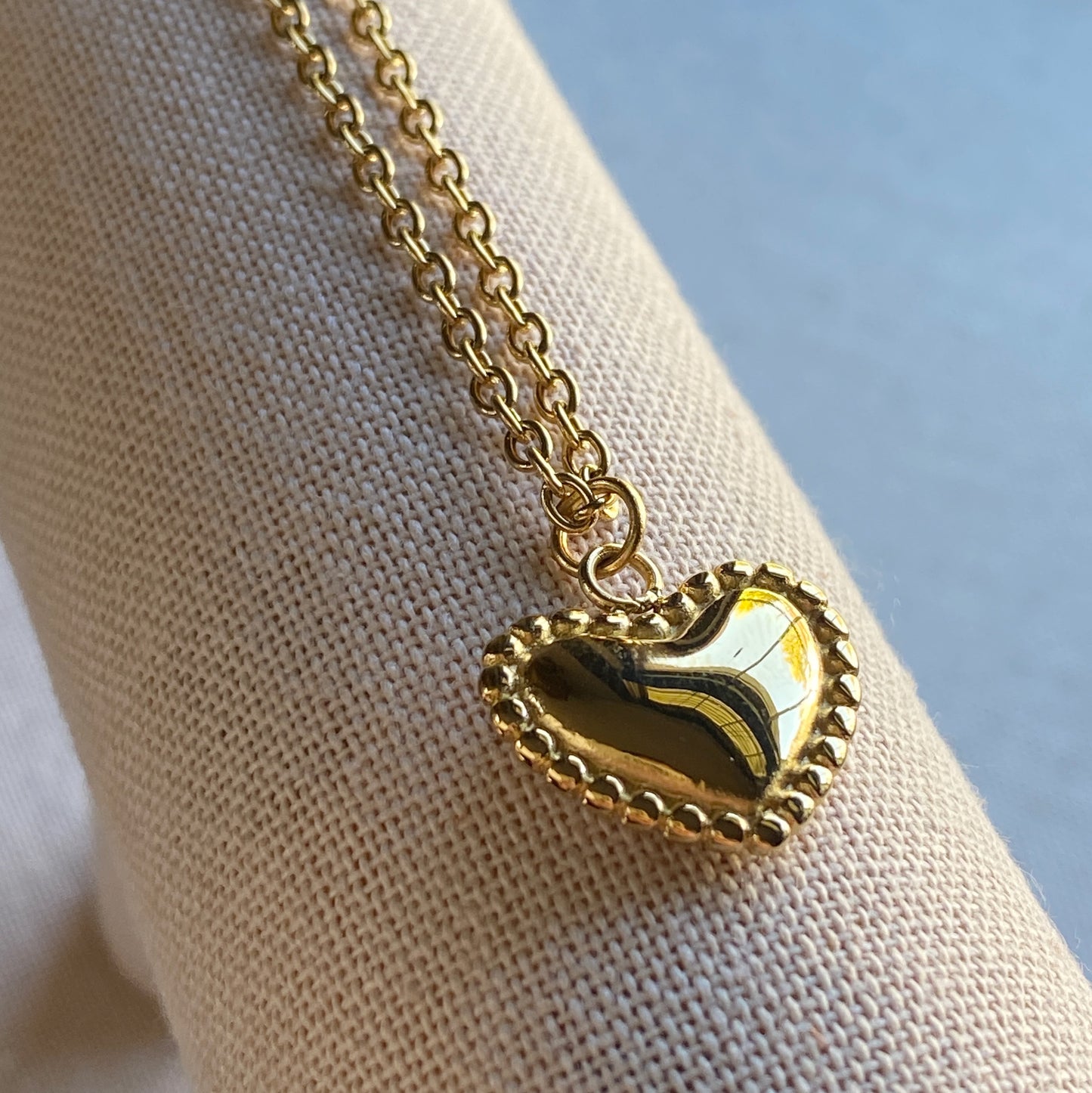 Gold Beaded Heart Necklace Stainless Steel Jewelry