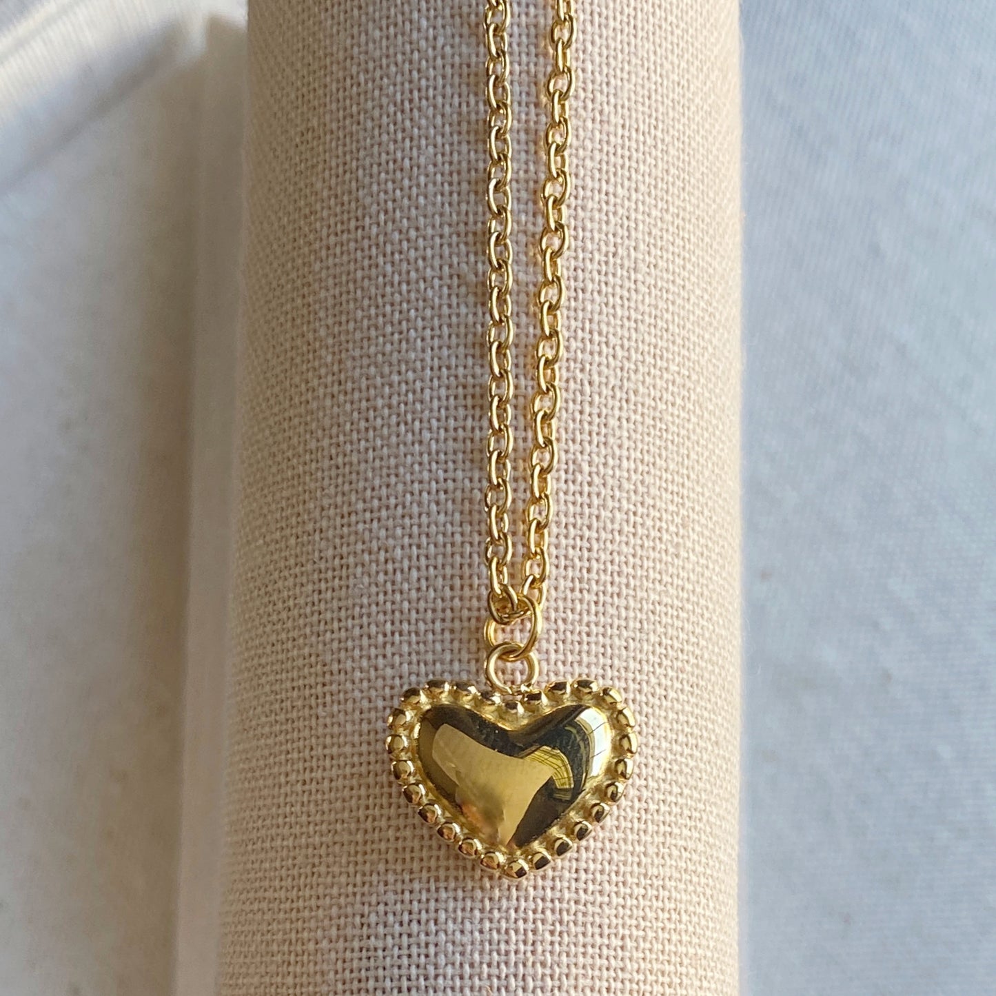Gold Beaded Heart Necklace Stainless Steel Jewelry