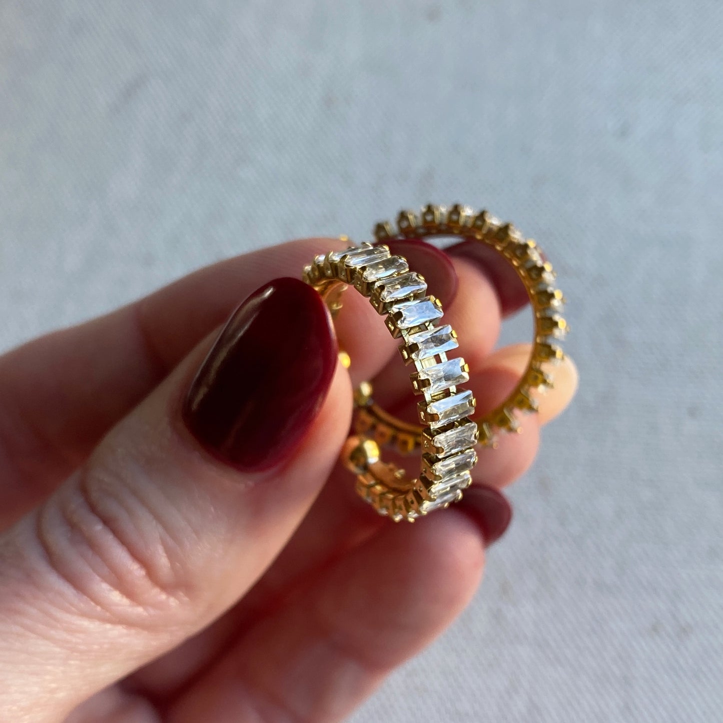 Baguette Gold Hoop Earrings Stainless Steel CZ Hoops Waterproof