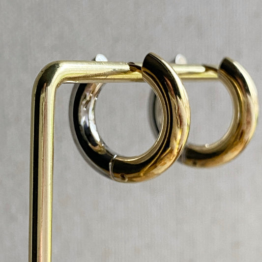 Mixed Metal Hoop Earrings Gold Silver Huggies Hypoallergenic Stainless Steel