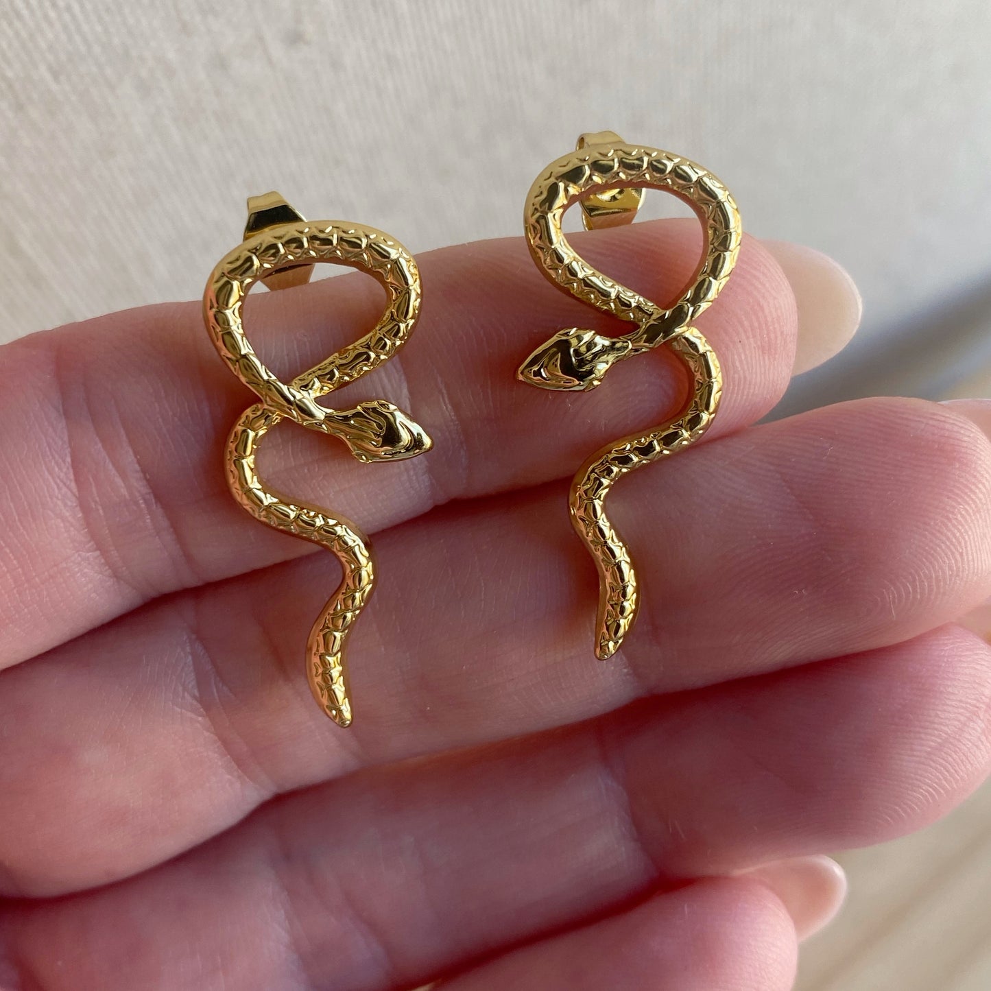 Snake Stud Earrings Gold Stainless Steel