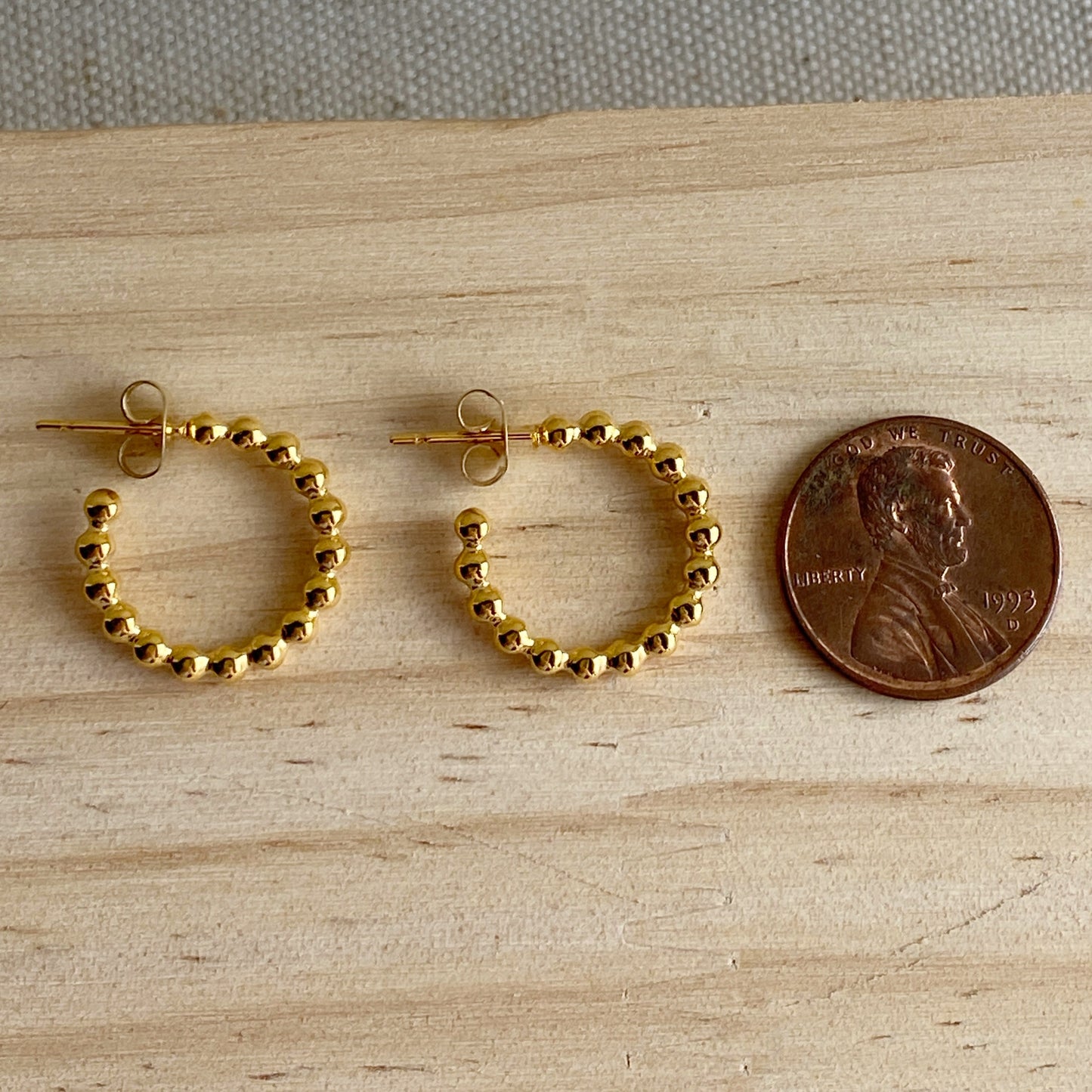 Beaded Hoop Earrings Gold Stainless Steel Everyday Hoops