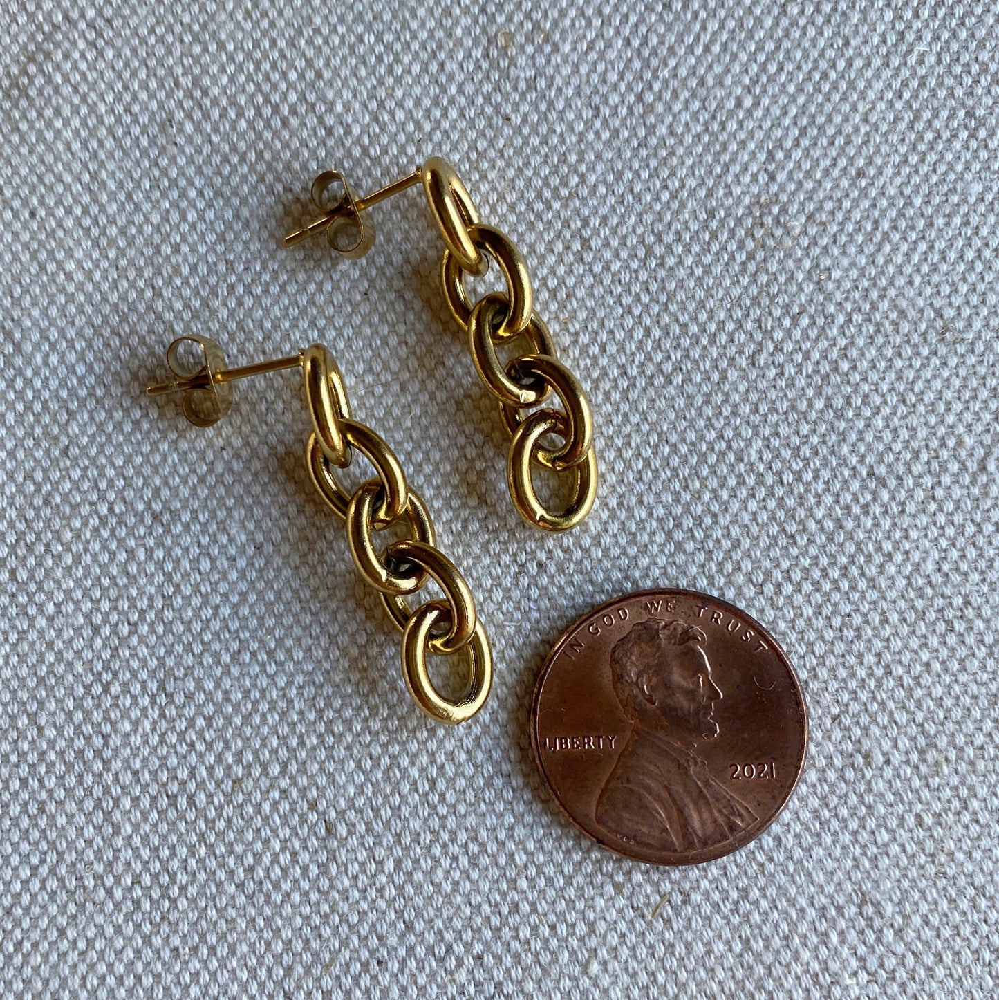 Gold Chain Stud Earrings Stainless Steel Chunky Drop Earring