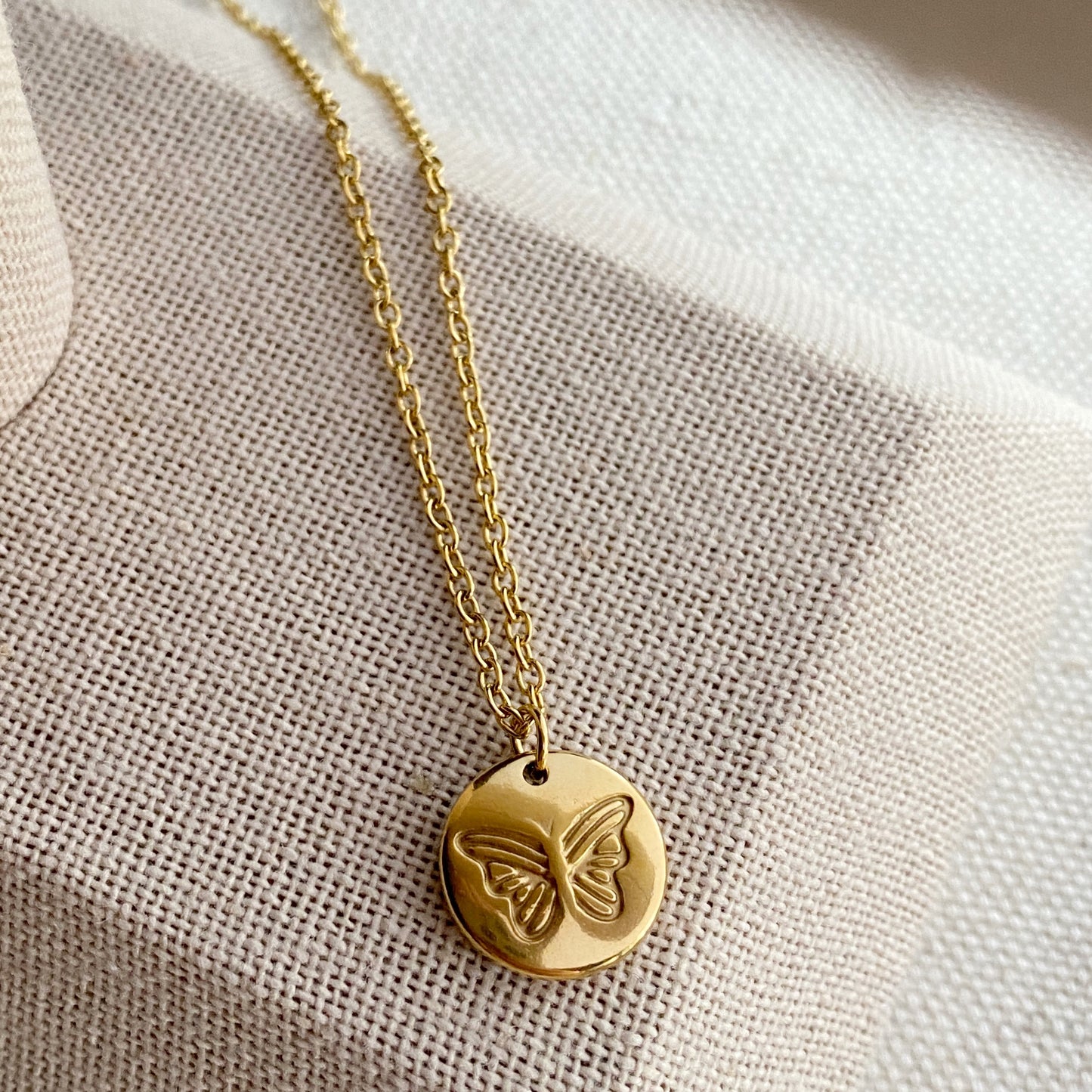 Gold Butterfly Pendant Necklace Stainless Steel Waterproof Jewelry