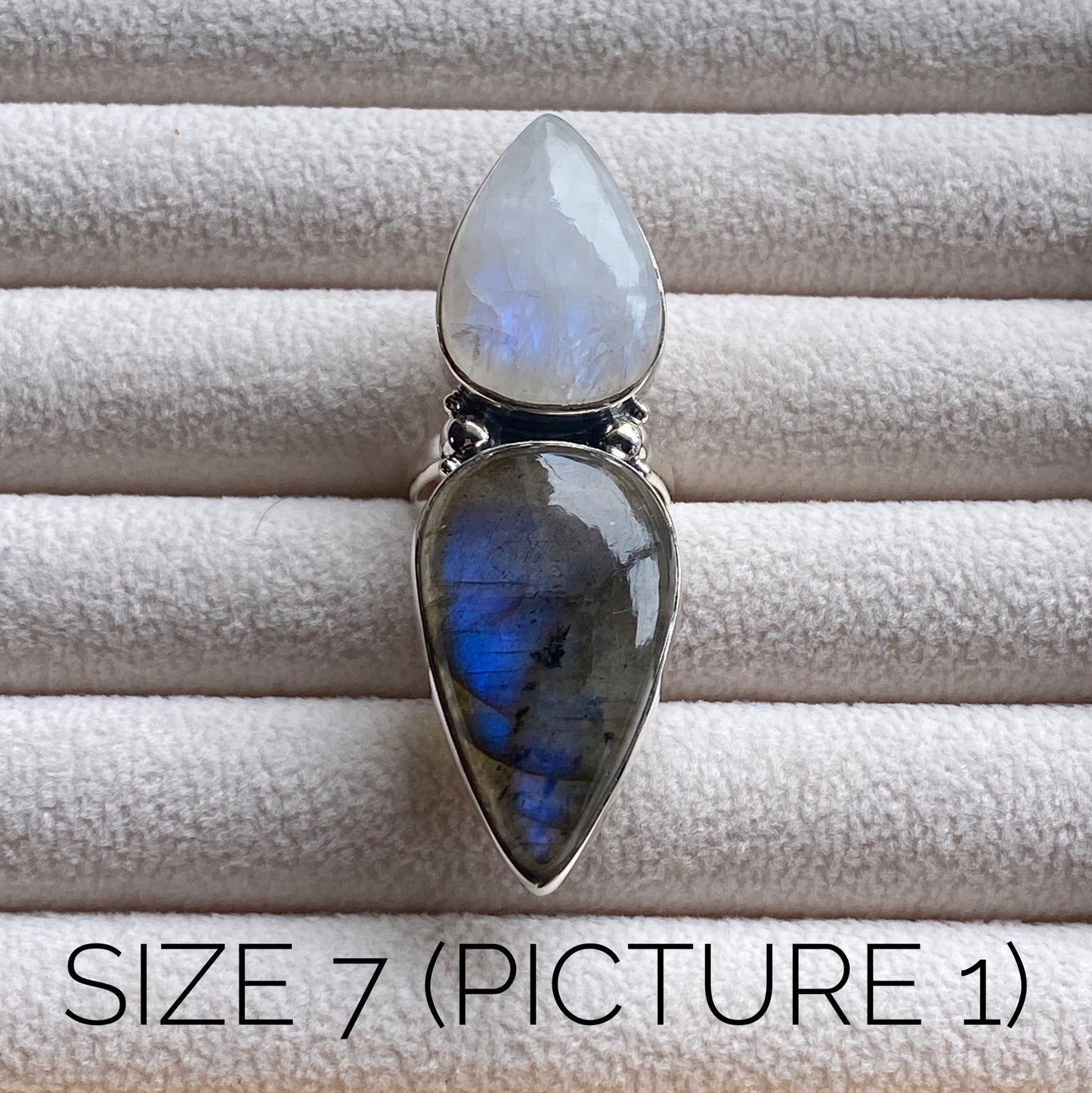 Labradorite and Moonstone Sterling Silver Statement Ring (one-of-a-kind - please review pictures and sizes carefully!)