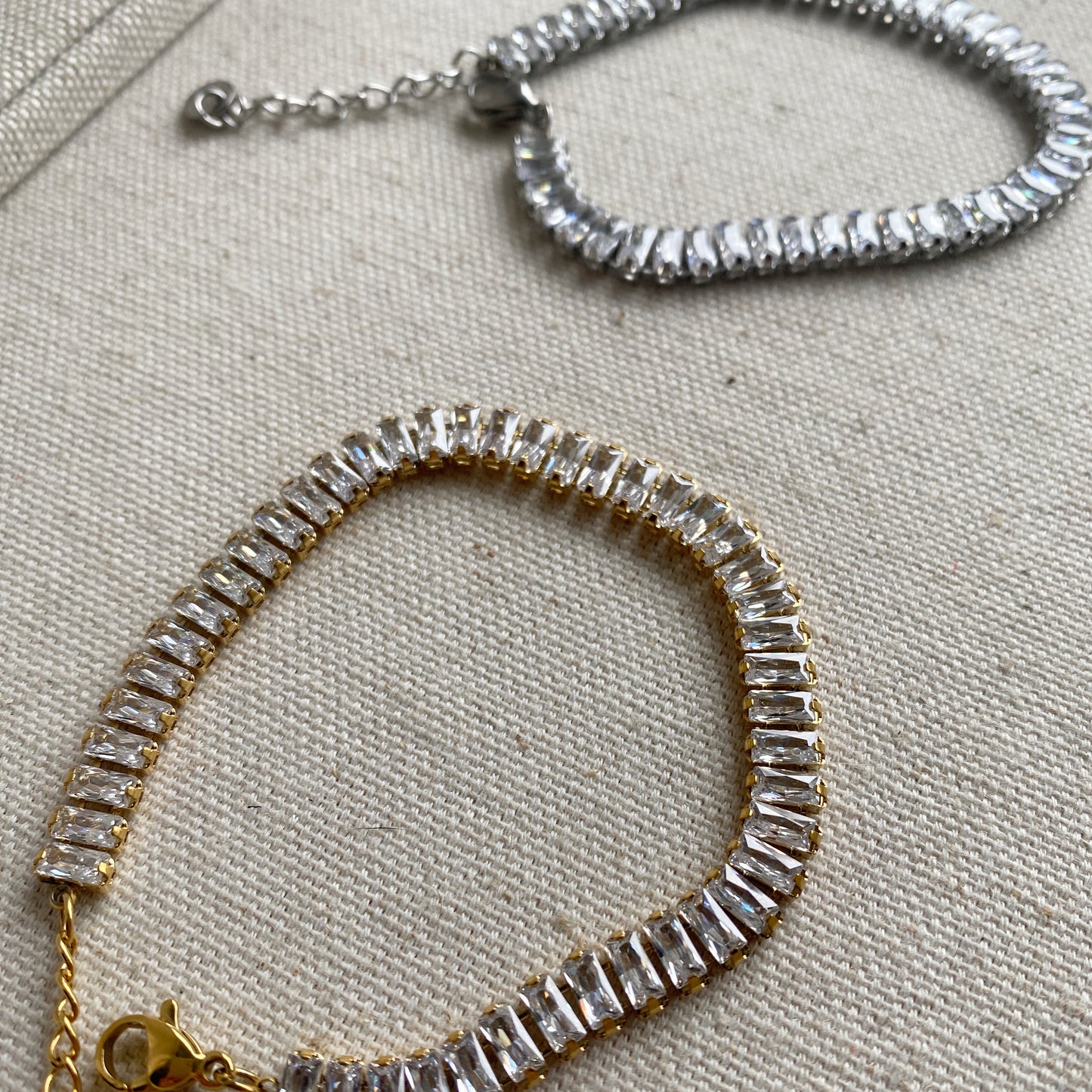 Tennis Bracelet Baguette CZ Stainless Steel Gold or Silver Waterproof
