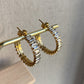 Baguette Gold Hoop Earrings Stainless Steel CZ Hoops Waterproof