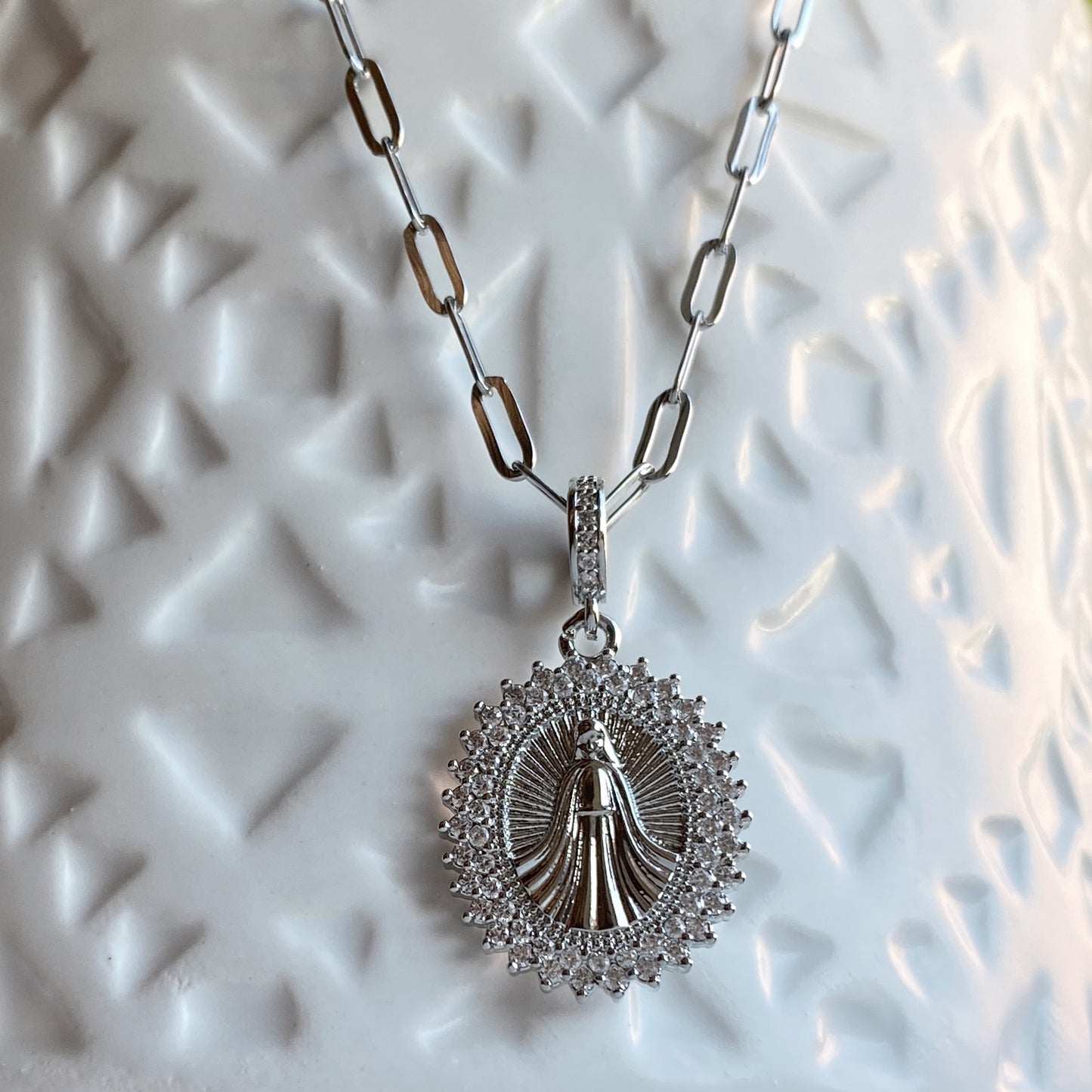 Blessed Mother Mary Silver Necklace Religious Jewelry Confirmation Baptism Gift