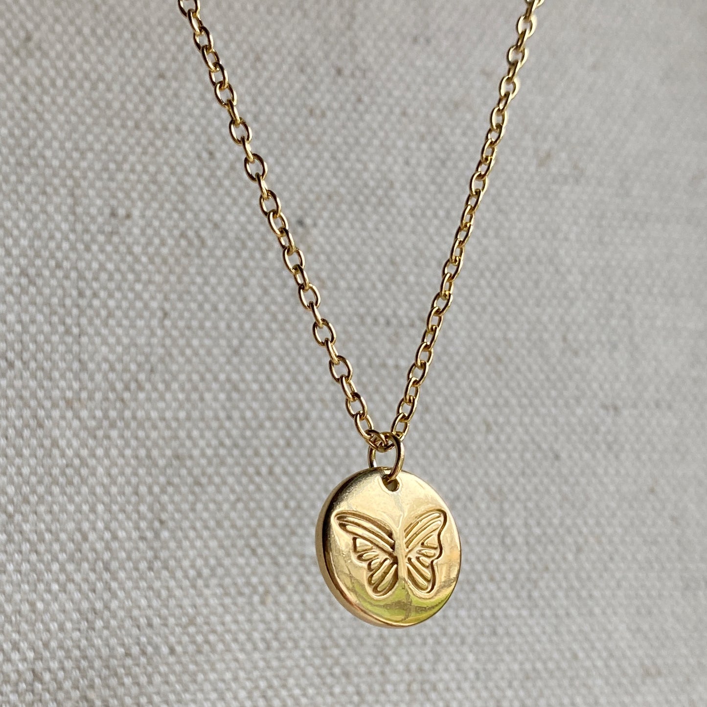 Gold Butterfly Pendant Necklace Stainless Steel Waterproof Jewelry