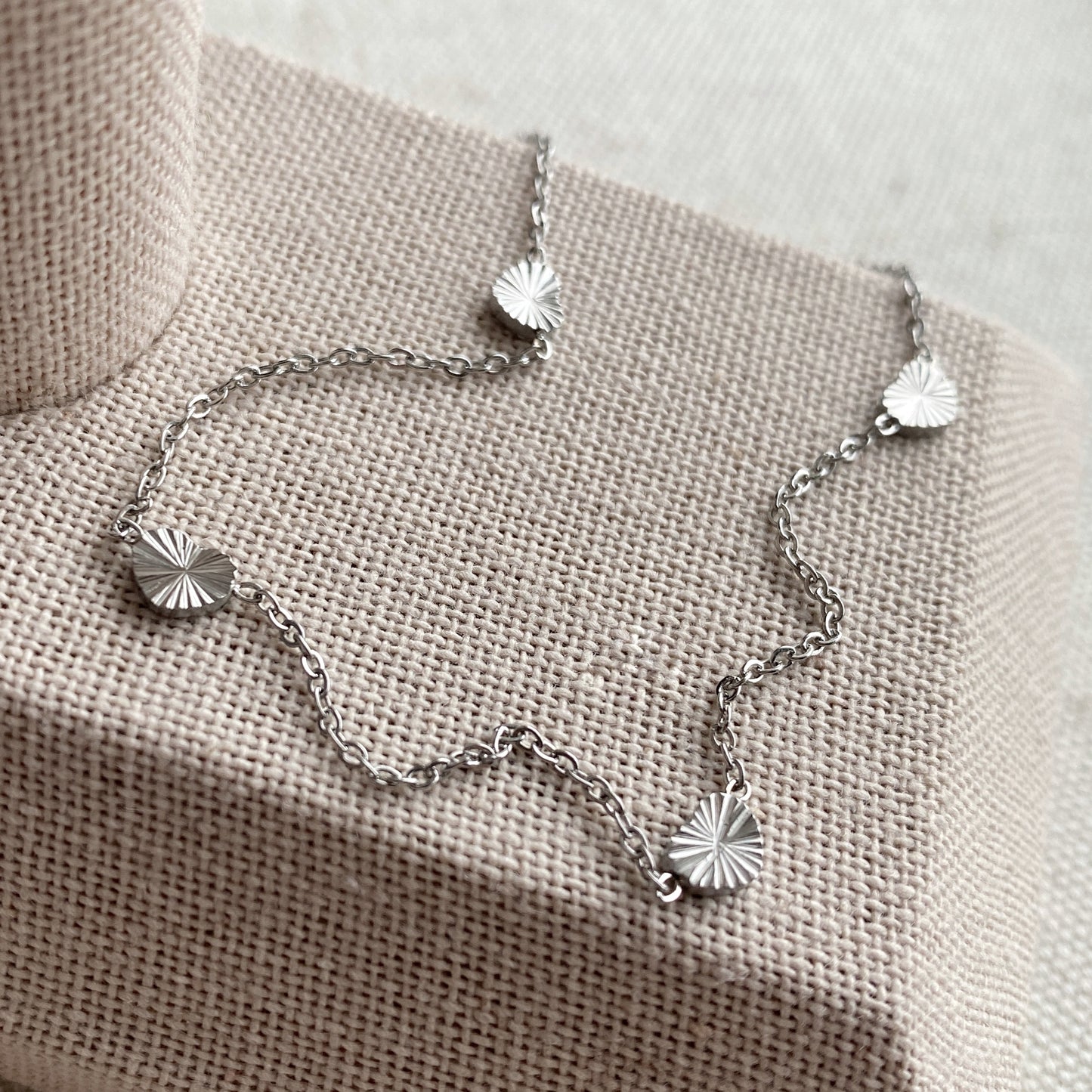 Fluted Heart Chain Stainless Steel Silver Waterproof Jewelry