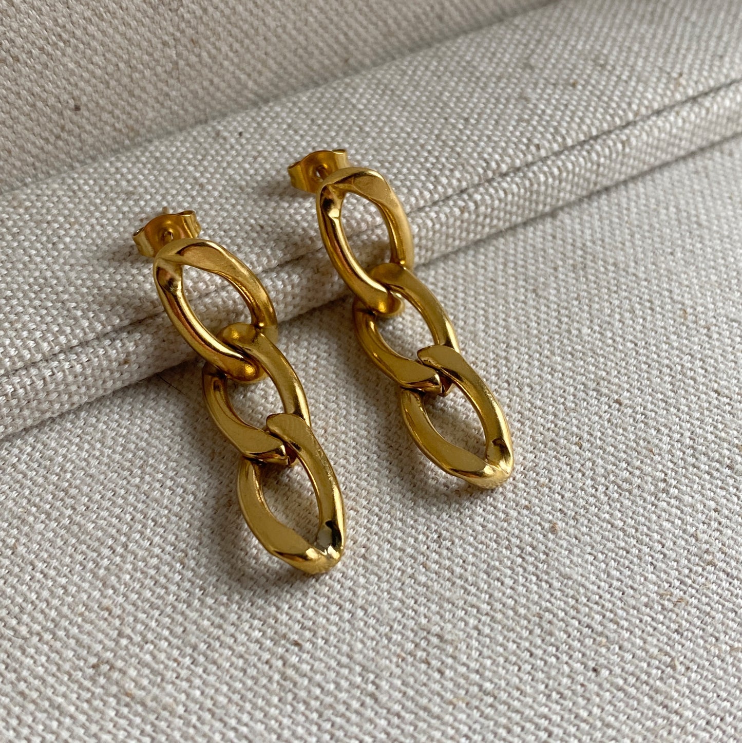 Chunky Gold Chain Link Stud Earrings Stainless Steel