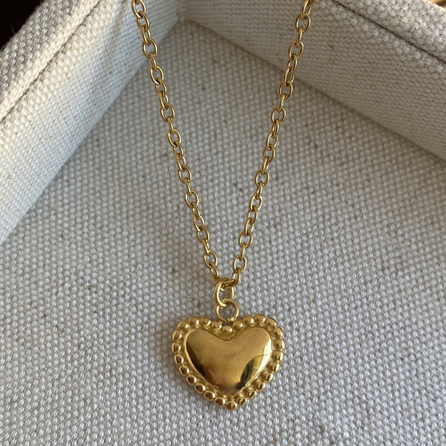 Gold Beaded Heart Necklace Stainless Steel Jewelry
