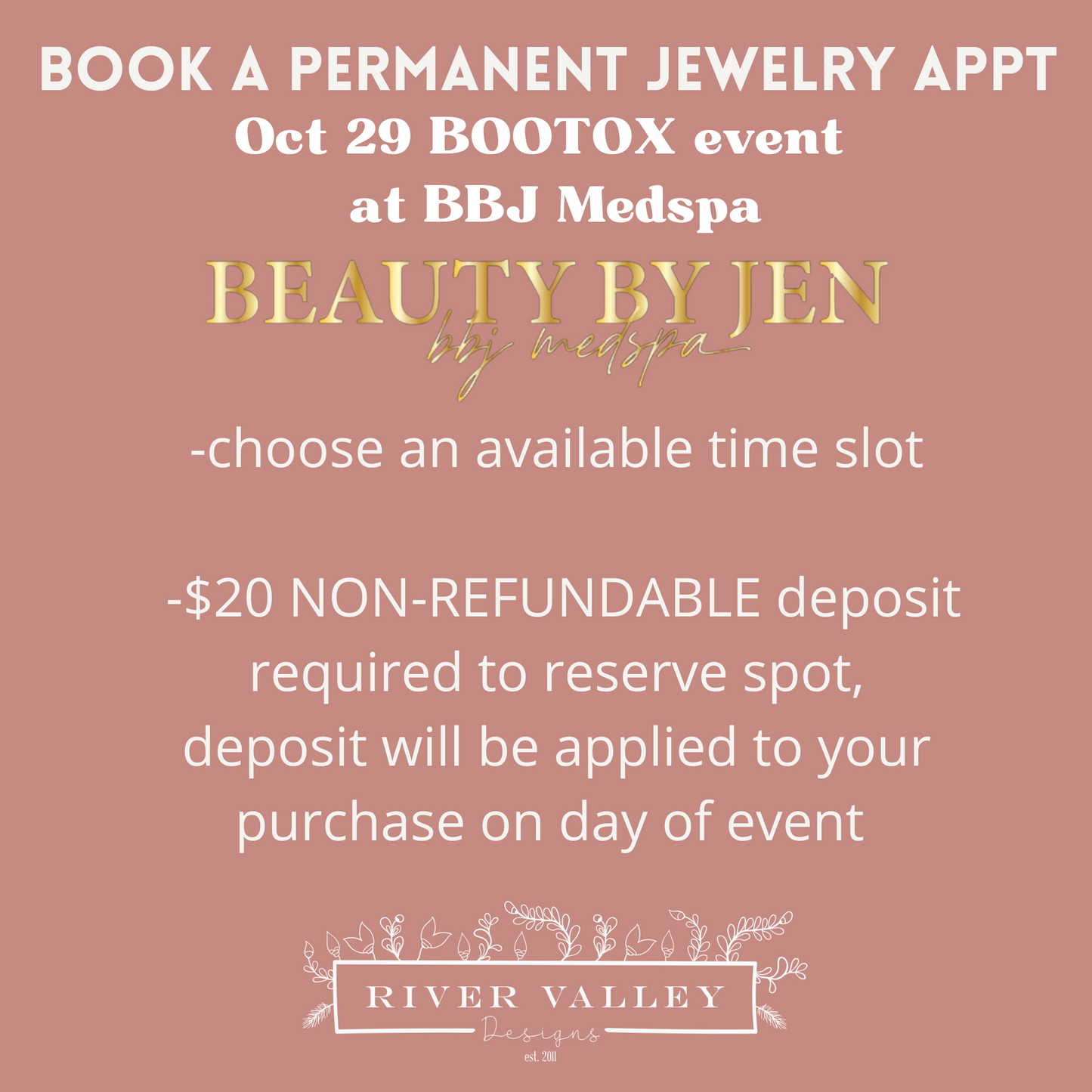 Book Permanent Jewelry Appt Oct 29 BOOTOX Event at BBJ Medspa Wheeling, WV
