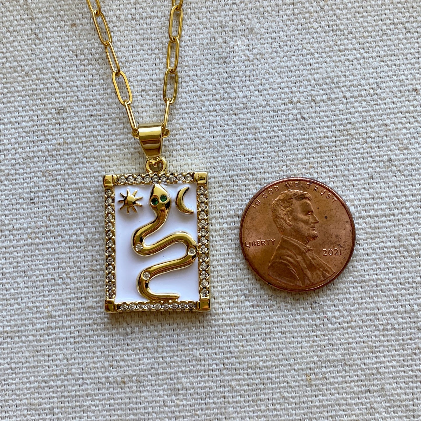 Snake Sun Moon Gold Enamel Pendant Square Necklace Stainless Steel