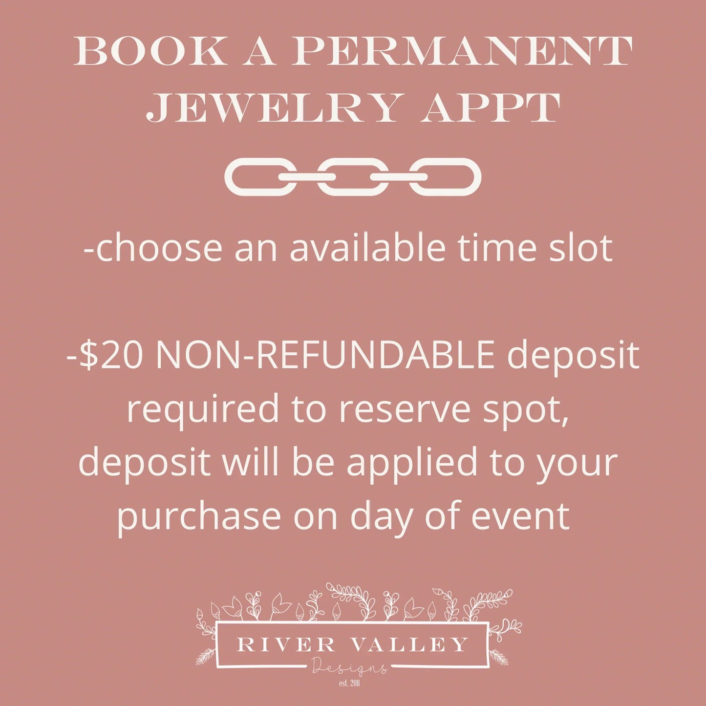 Book Permanent Jewelry Appt Friday May 12 @ Refresh Aesthetics St. Clairsville