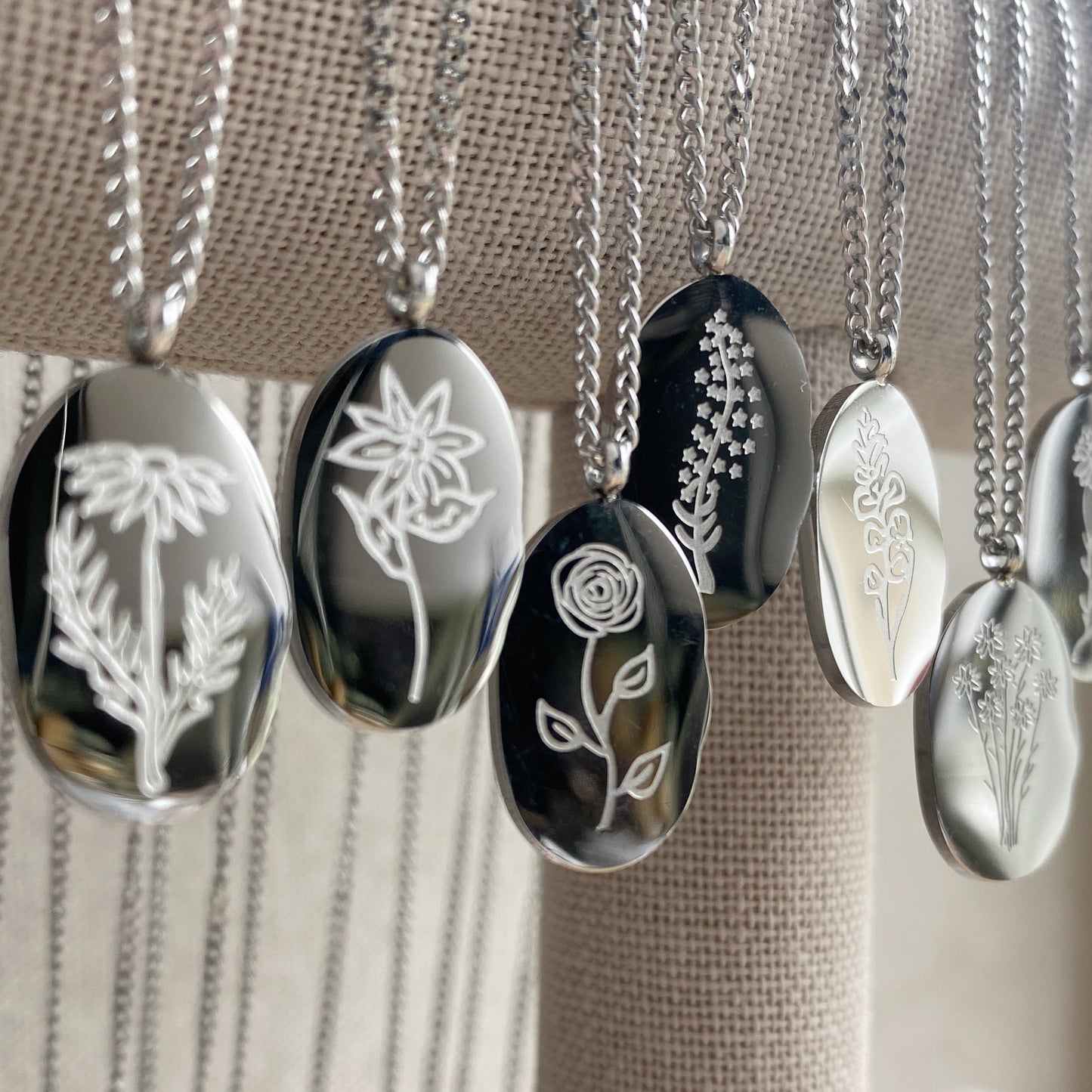 Birth Flower Necklace Silver Stainless Steel Waterproof Jewelry