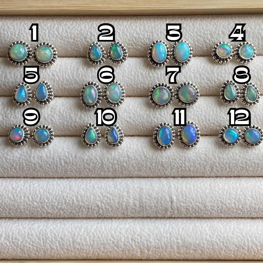 Natural Opal Stud Earrings Sterling Silver