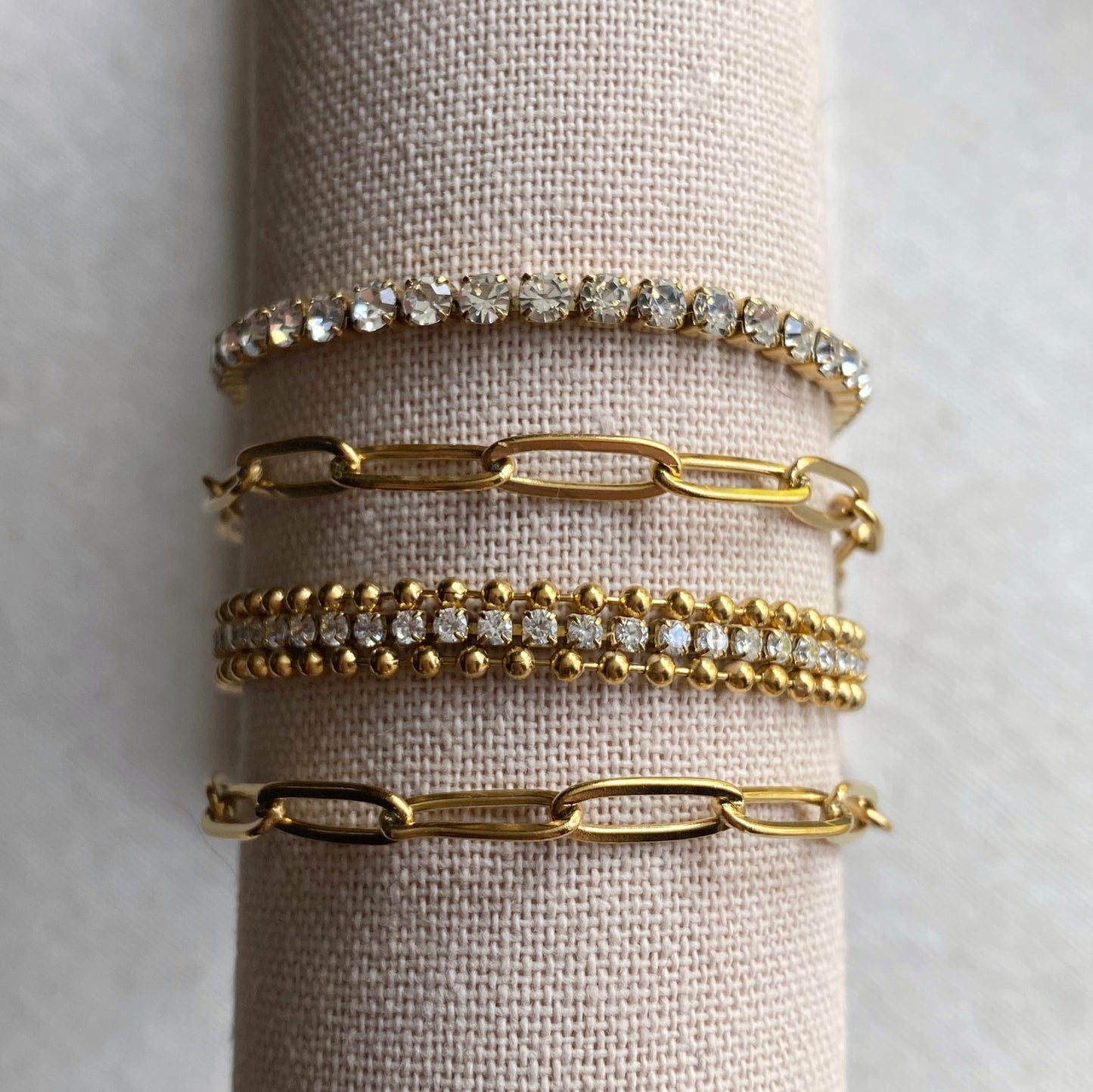Gold Stainless Steel Tennis Bracelet Ball Chain CZ Waterproof Jewelry