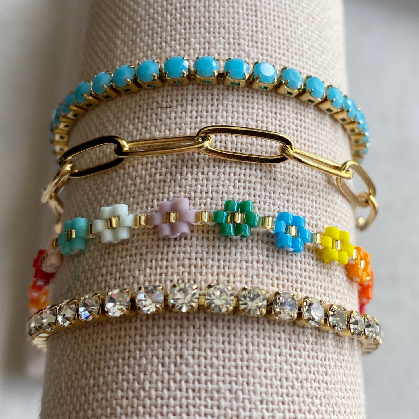 Rainbow Flower Beaded Adjustable Bracelet
