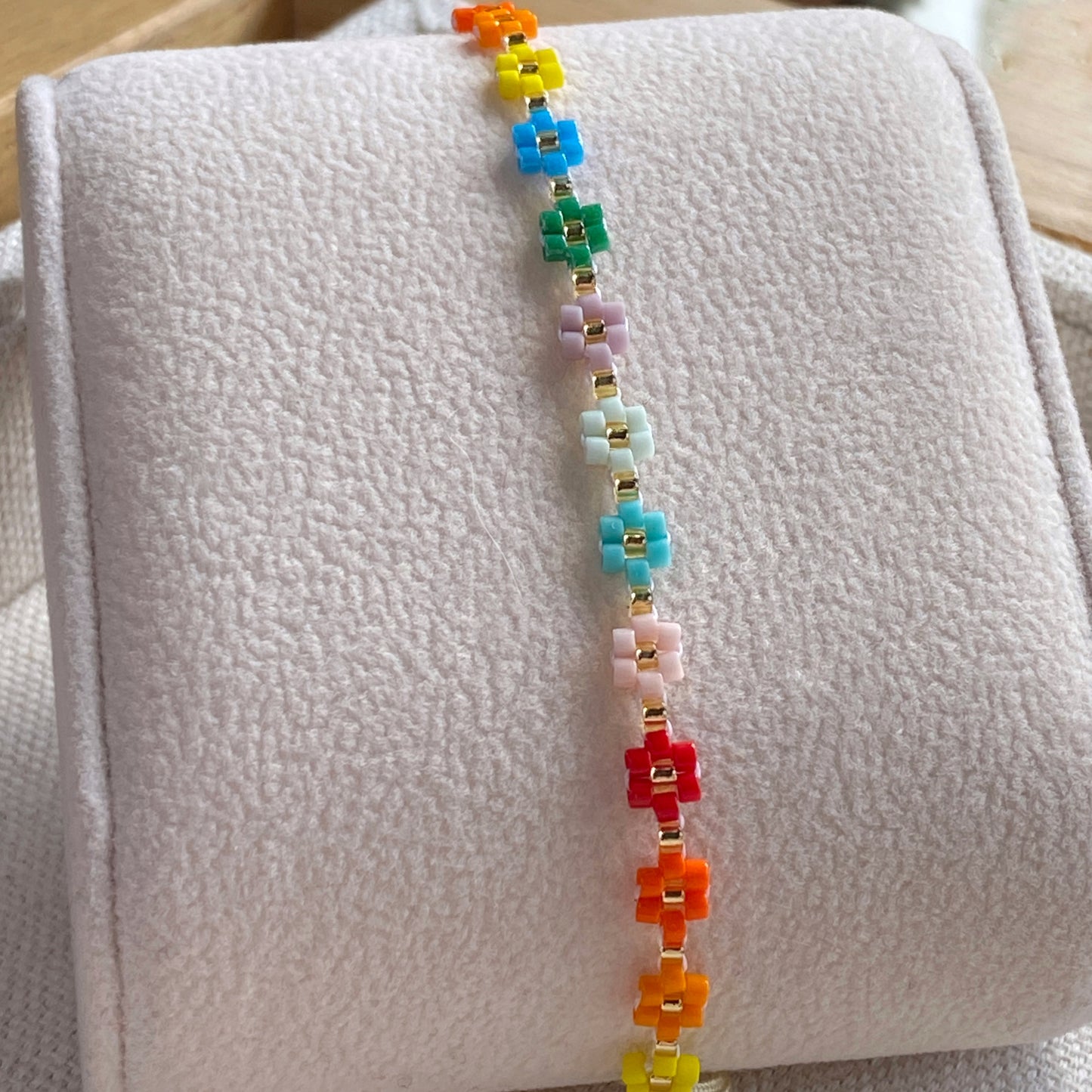 Rainbow Flower Beaded Adjustable Bracelet