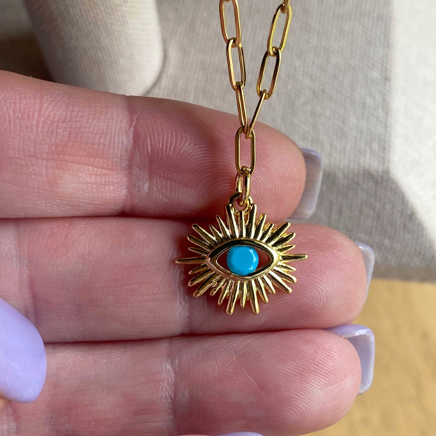 Eye Of Protection Gold Turquoise Evil Eye Dainty Paperclip Chain Jewelry