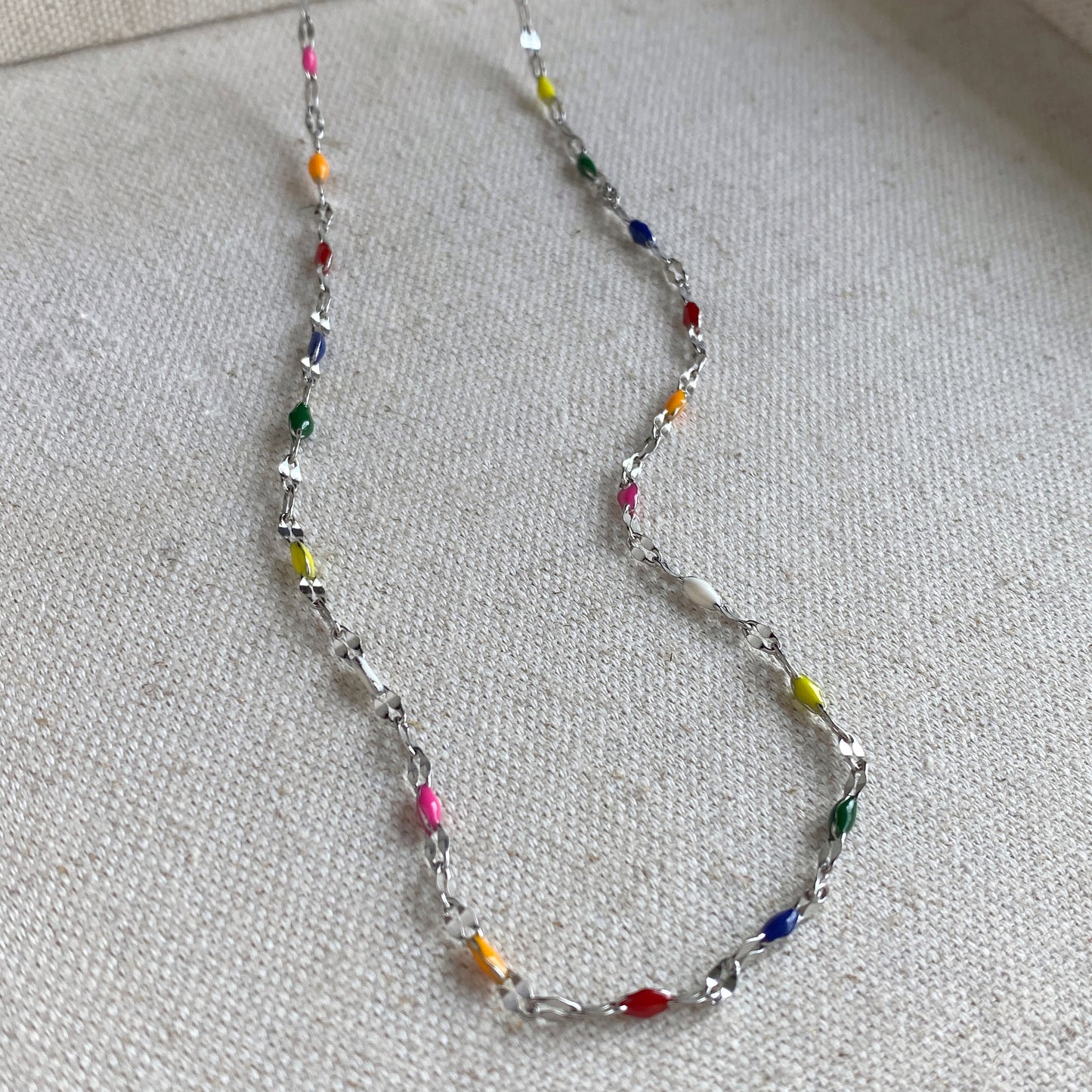 Silver Necklace Rainbow Colorful Dainty Lace Chain Stainless Steel Waterproof
