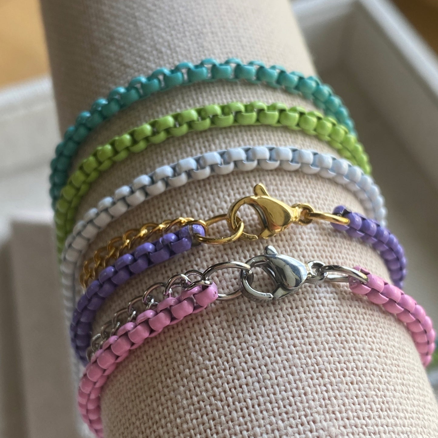 Enamel Box Chain Anklet Colorful Summer Adjustable Jewelry