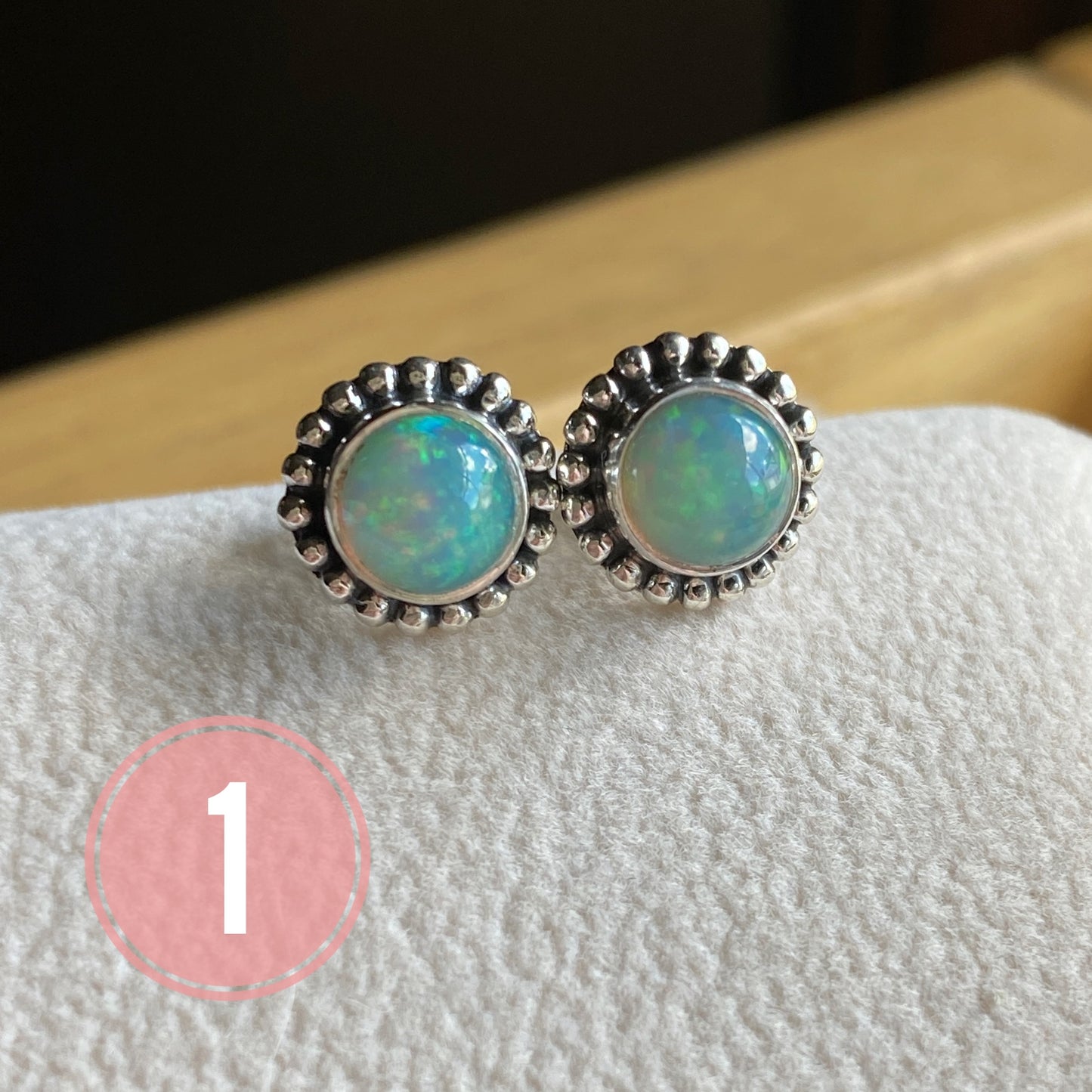 Natural Opal Stud Earrings Sterling Silver