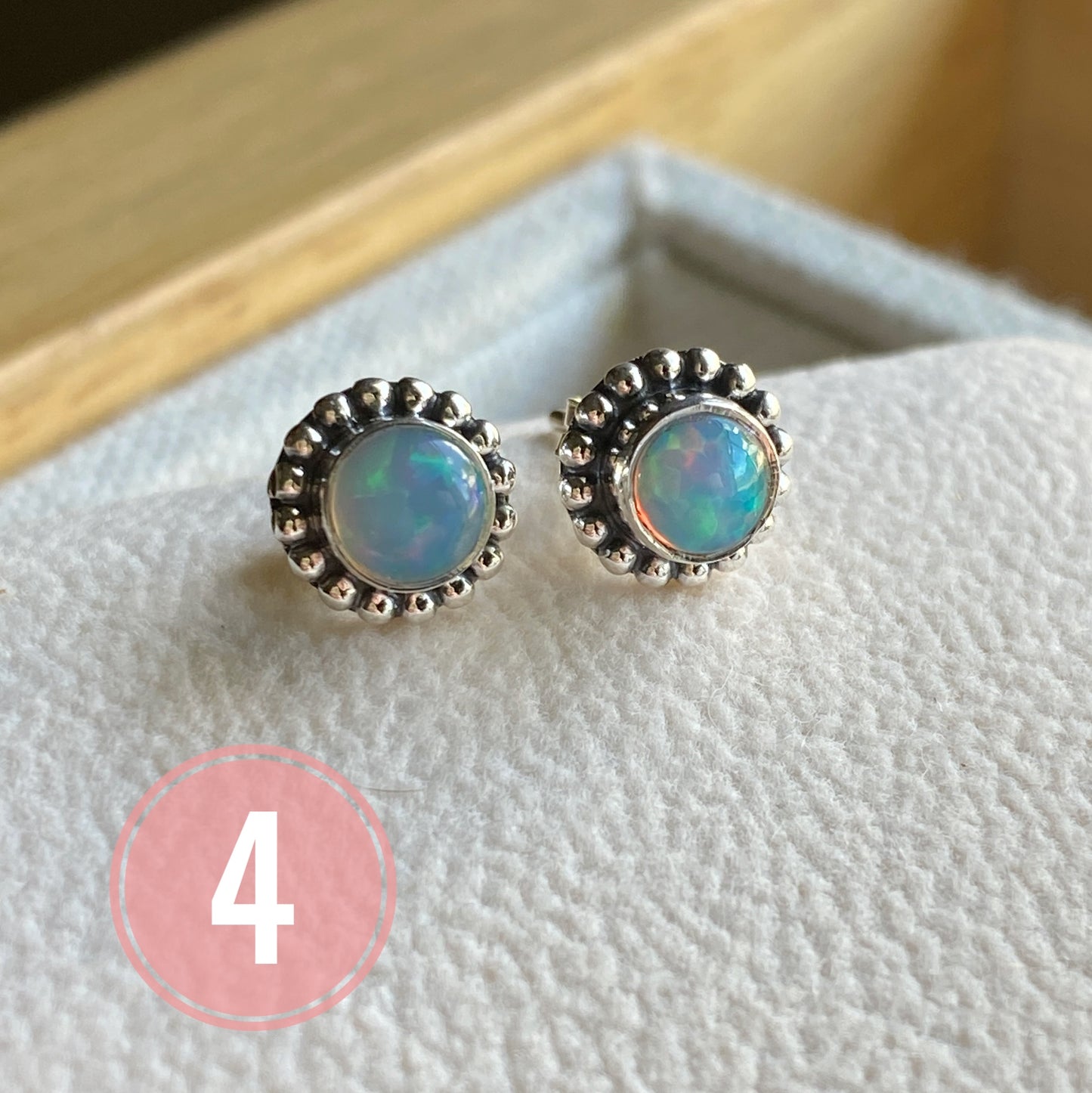 Natural Opal Stud Earrings Sterling Silver