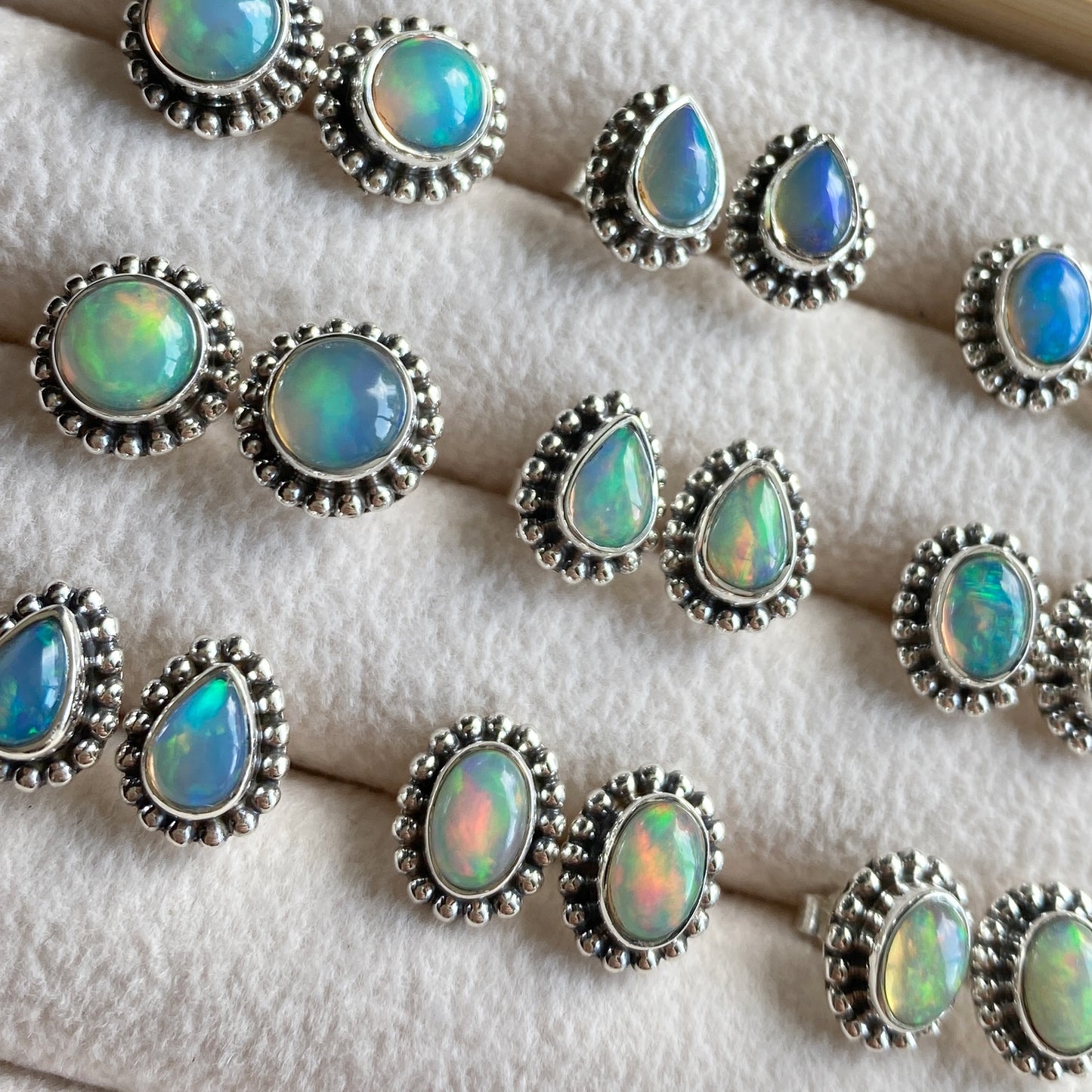 Natural Opal Stud Earrings Sterling Silver