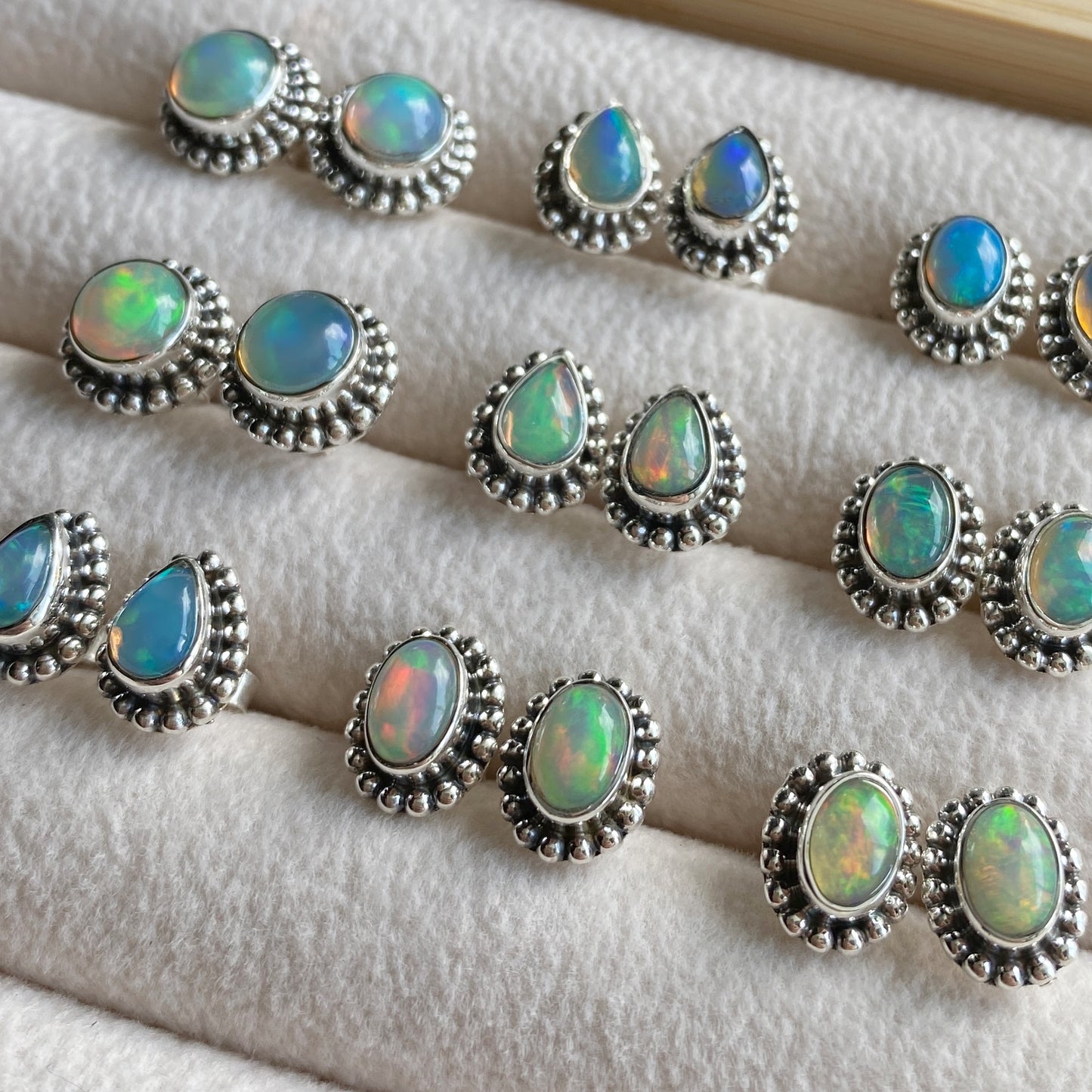 Natural Opal Stud Earrings Sterling Silver