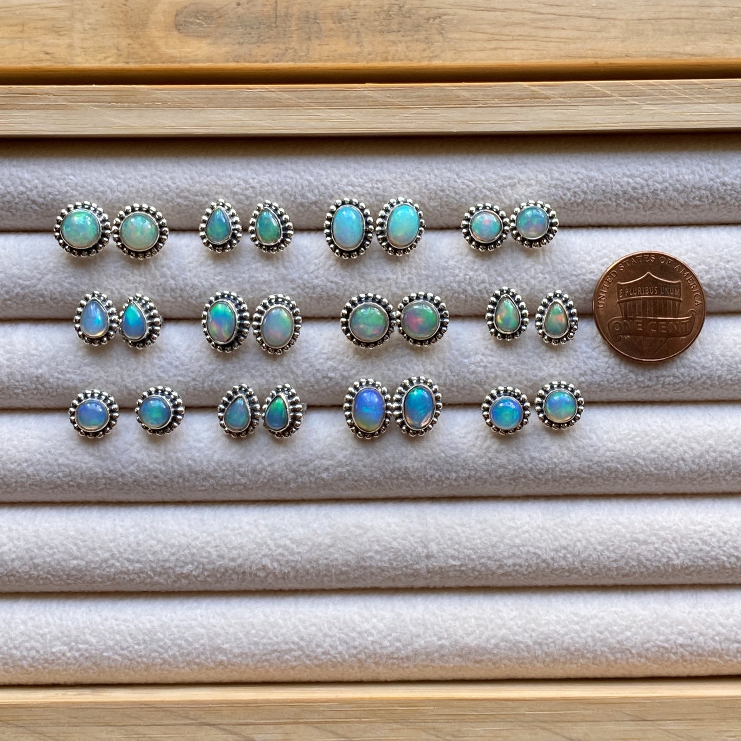 Natural Opal Stud Earrings Sterling Silver