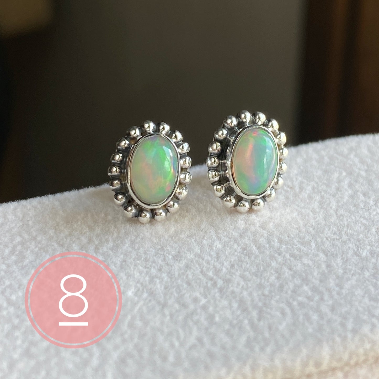 Natural Opal Stud Earrings Sterling Silver