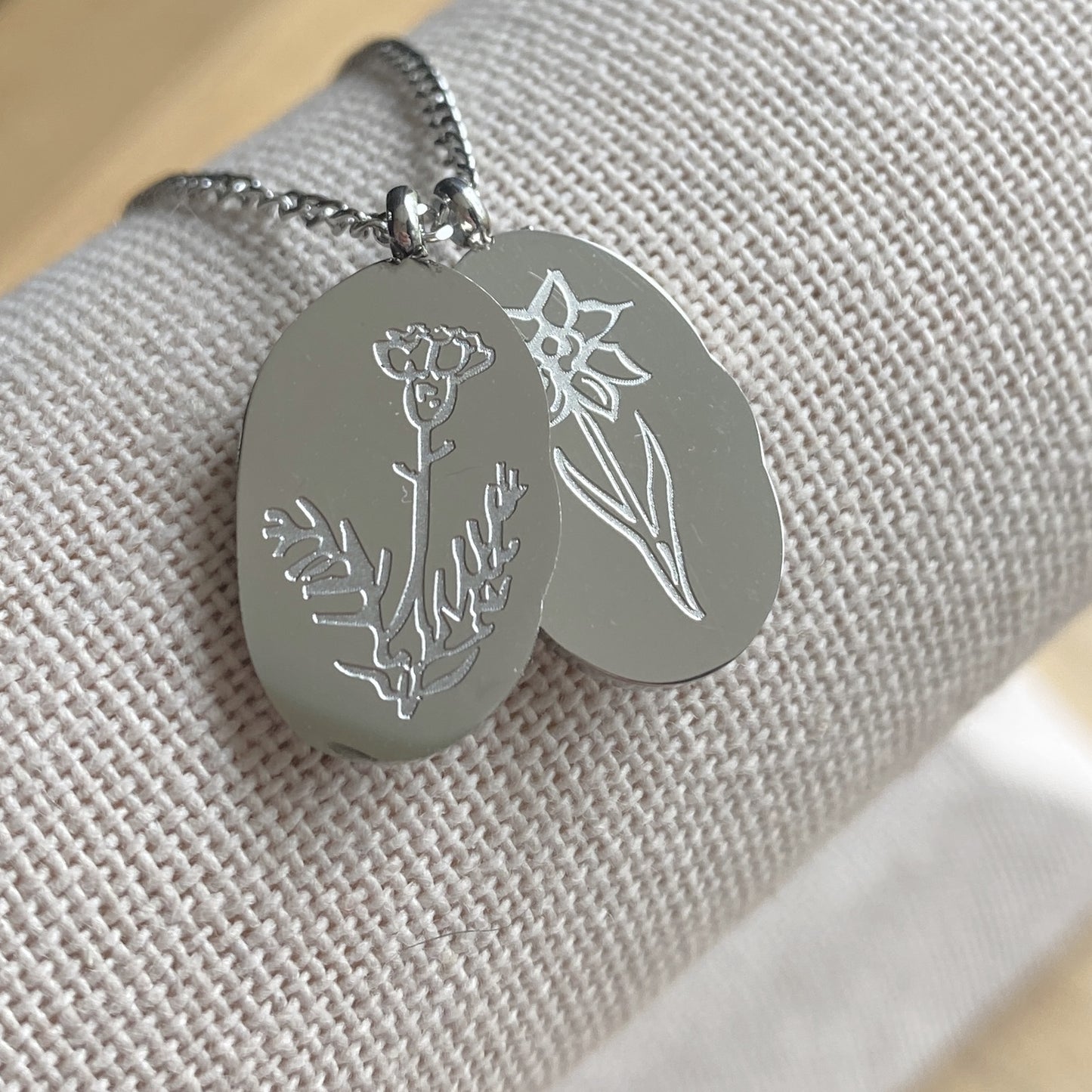 Birth Flower Necklace Silver Stainless Steel Waterproof Jewelry